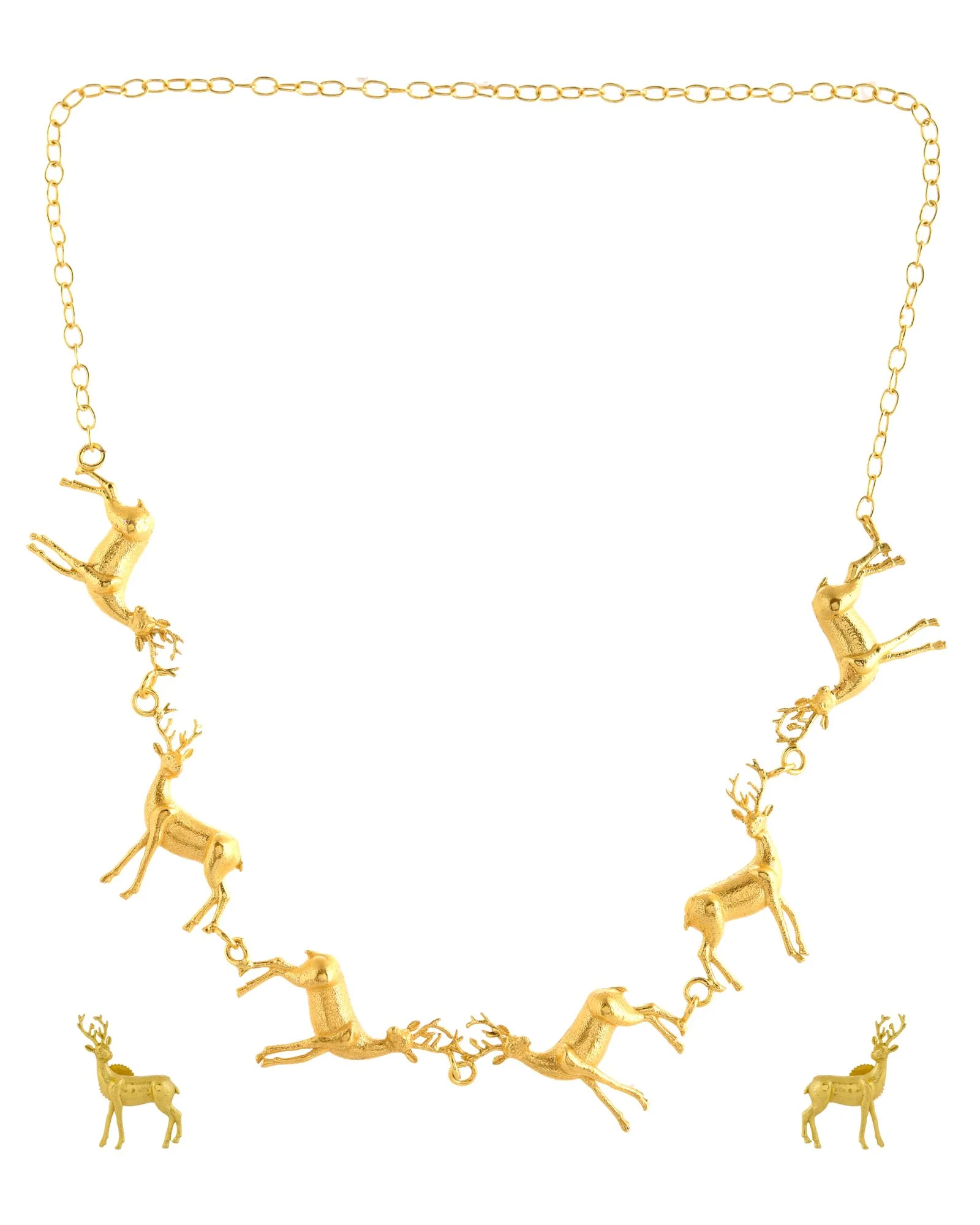 Jewels Nest Gold-Tone Deer Motif Necklace & Stud Earrings Jewellery Set For Women - Image 4