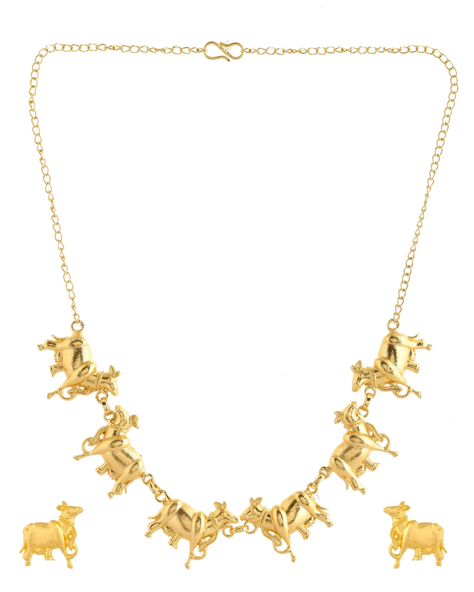 Jewels Nest Gold-Tone Elephant Motif Necklace & Stud Earrings Set For Women | Animal Theme Statement Jewellery - Image 4