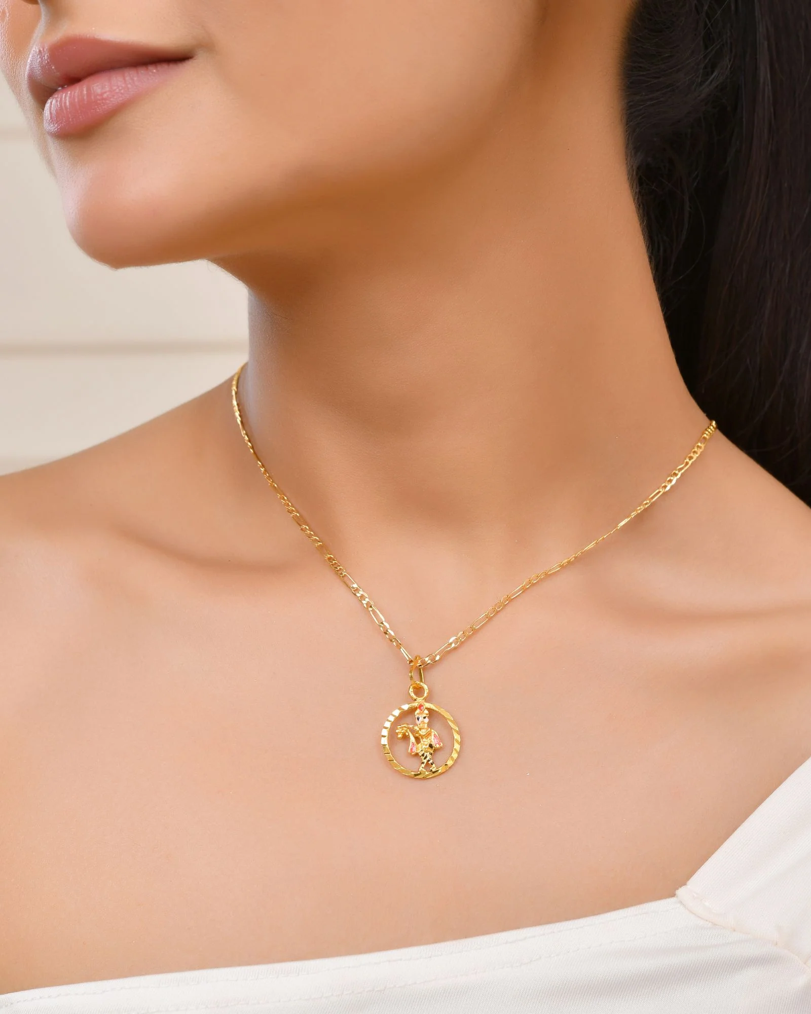 Jewels Nest Gold-Tone Enamel Krishna Circle Pendant Necklace For Women - Image 2