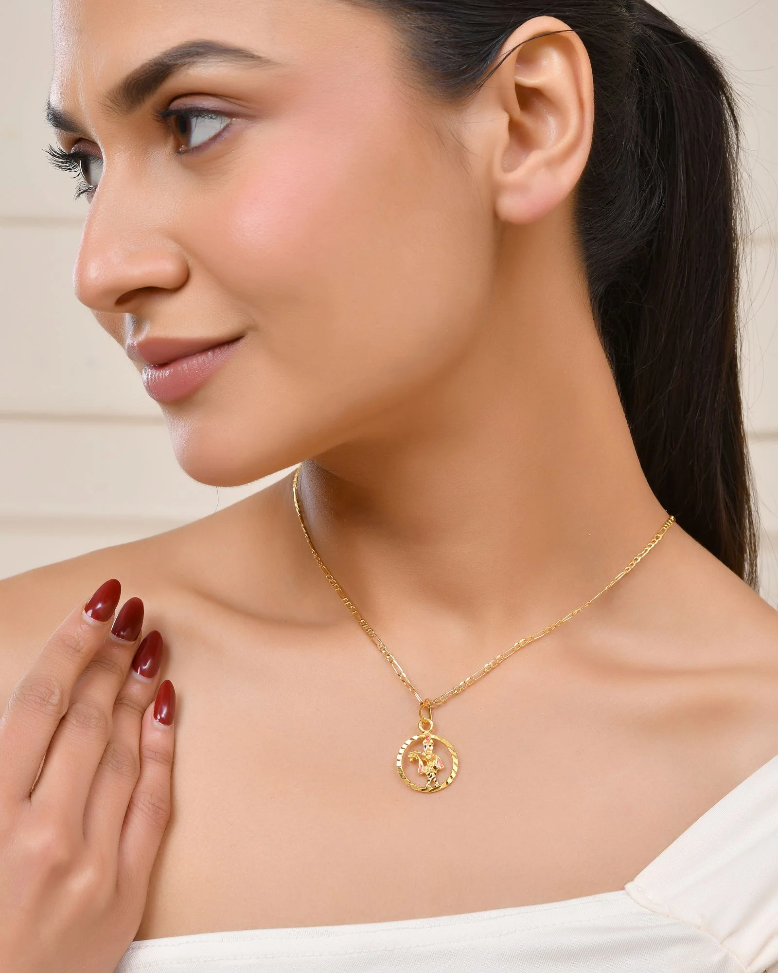 Jewels Nest Gold-Tone Enamel Krishna Circle Pendant Necklace For Women - Image 3