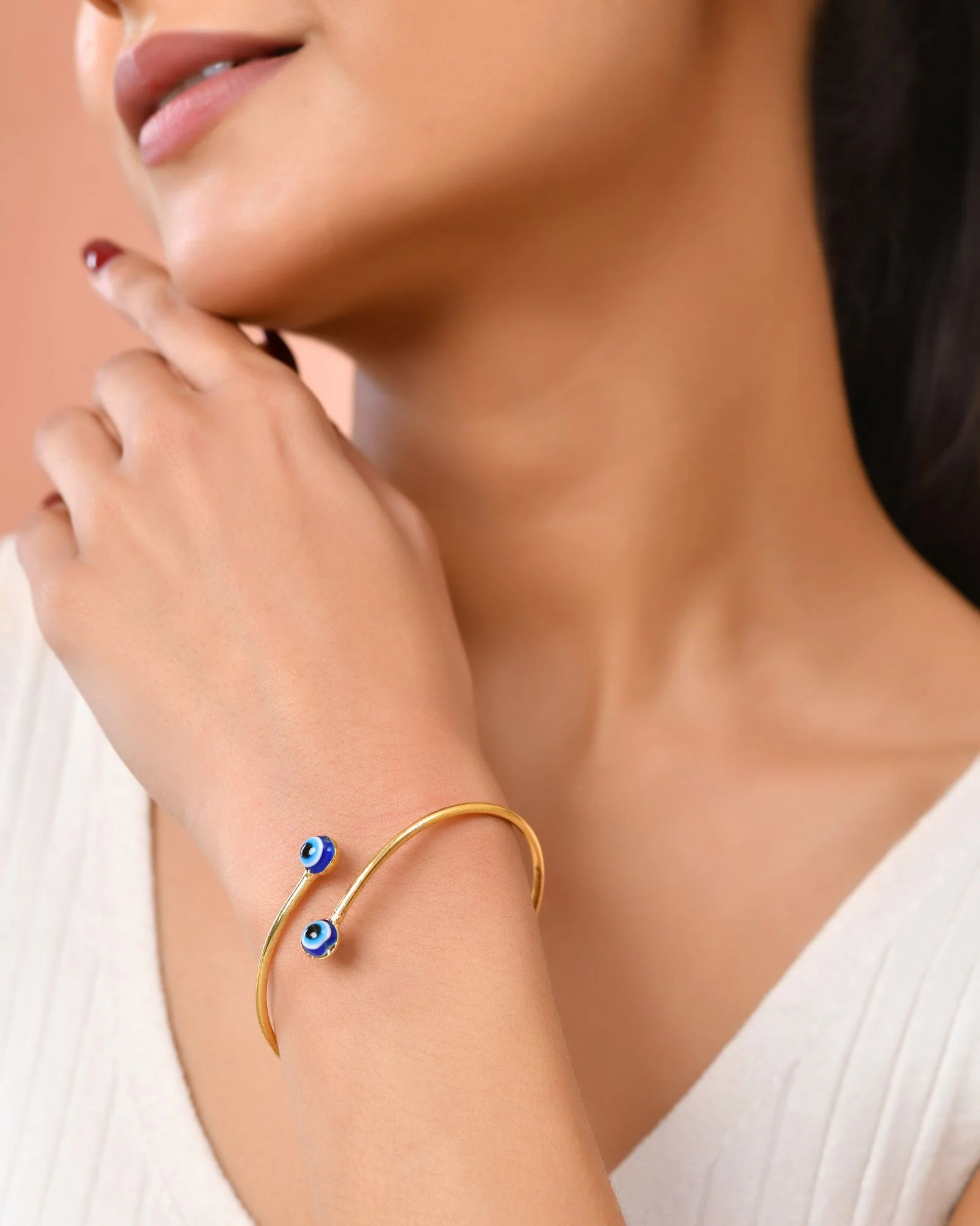 Jewels Nest Gold-Tone Evil Eye Adjustable Open Kada Bracelet For Women - Image 3