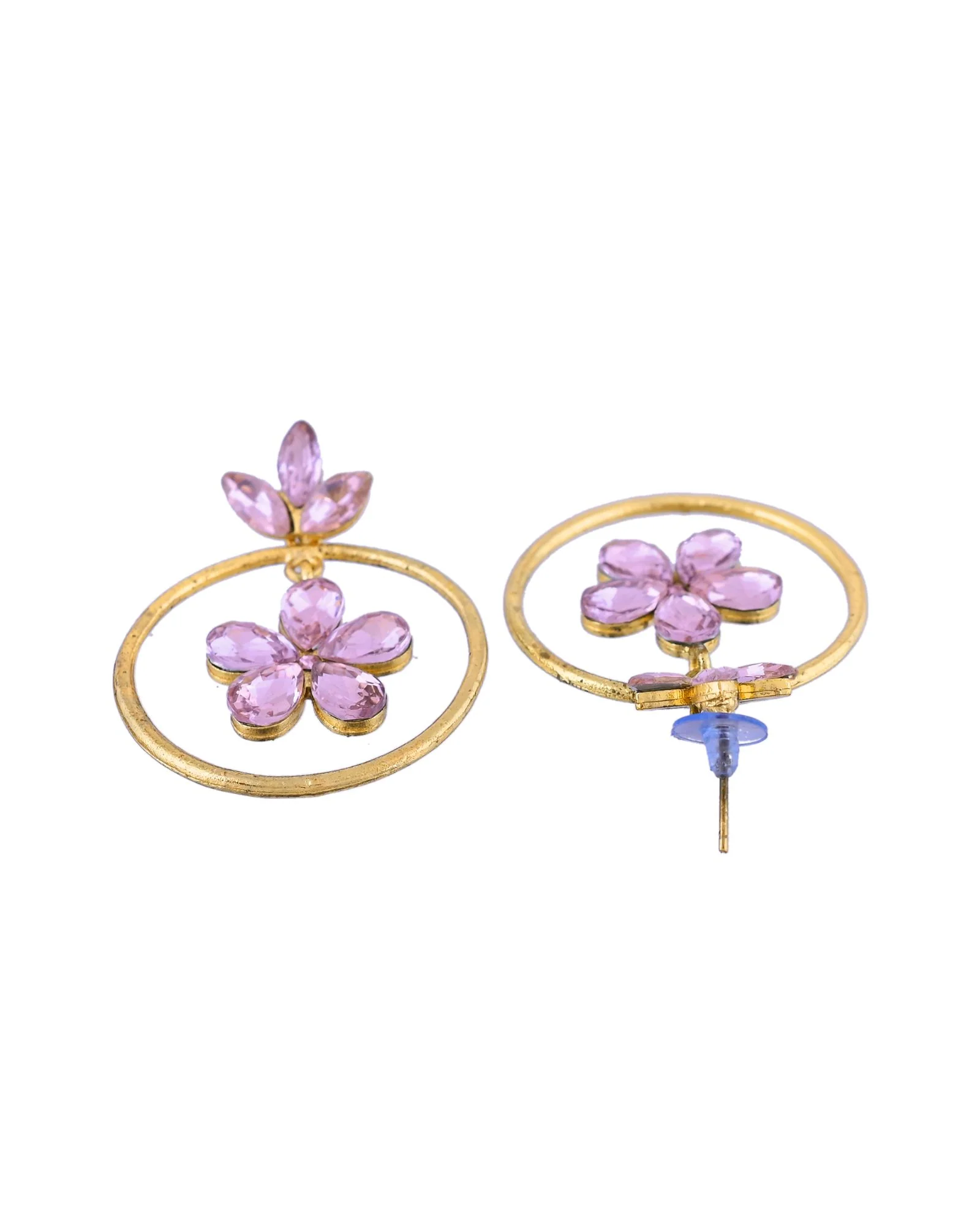 Jewels Nest Gold-Tone Floral Crystal Hoop Earrings For Women - Image 5