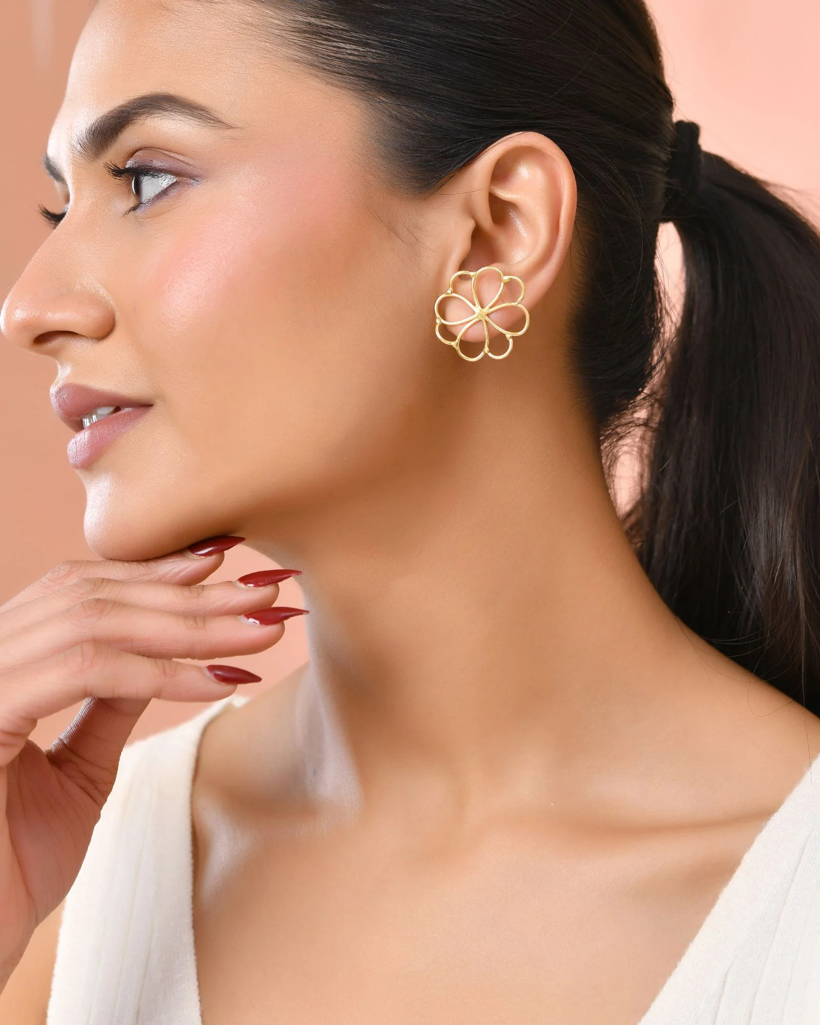 Jewels Nest Gold-Tone Floral Stud Earrings For Women - Image 4