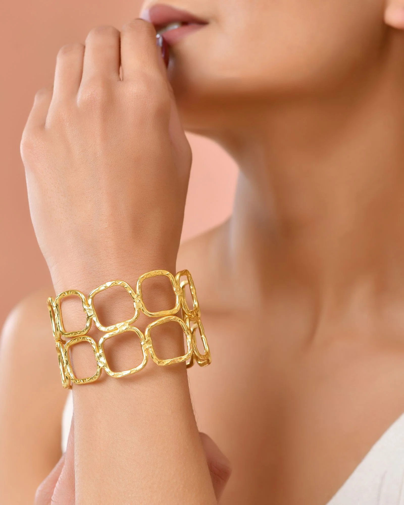 Jewels Nest Gold-Tone Geometric Link Cuff Bracelet For Women - Image 3