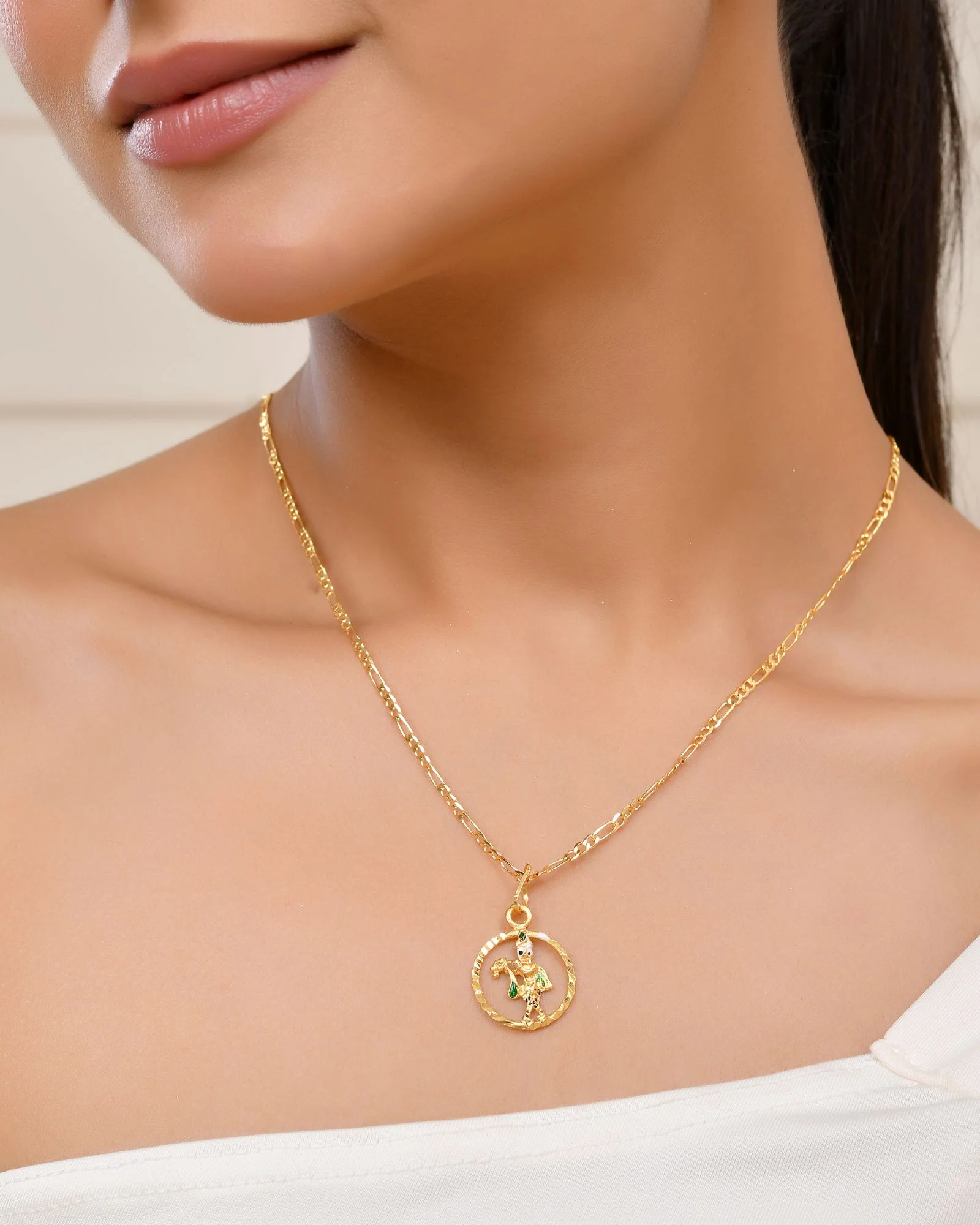 Jewels Nest Gold-Tone Krishna Flute Circle Pendant Necklace For Women - Image 4
