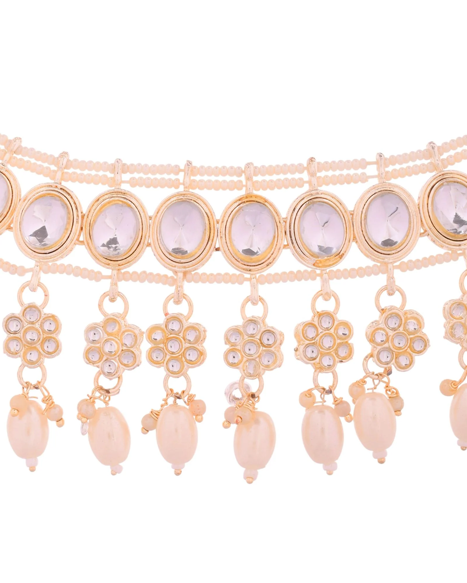 Jewels Nest Gold-Tone Kundan Choker Necklace Set With Pearl Drops & Maang Tikka - Image 5