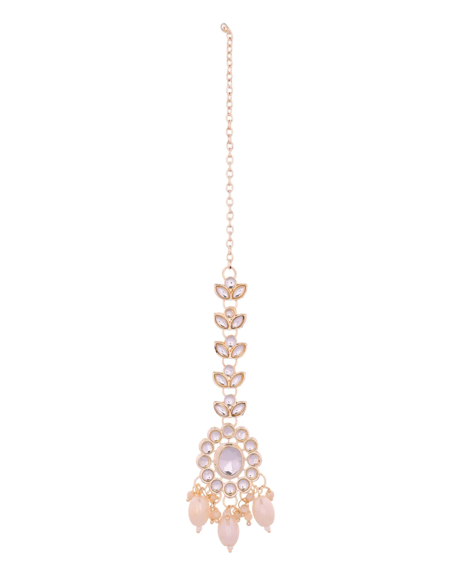 Jewels Nest Gold-Tone Kundan Choker Necklace Set With Pearl Drops & Maang Tikka - Image 7