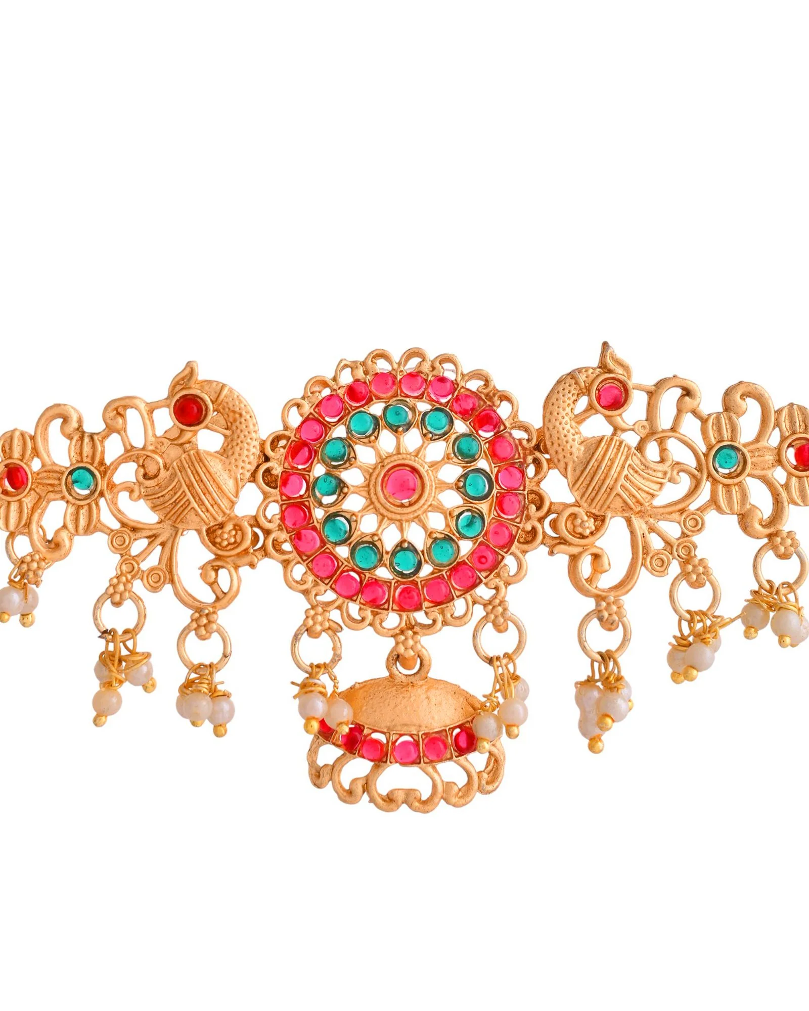 Jewels Nest Gold-Tone Kundan Peacock Pendant Necklace With Jhumka Earrings - Image 5