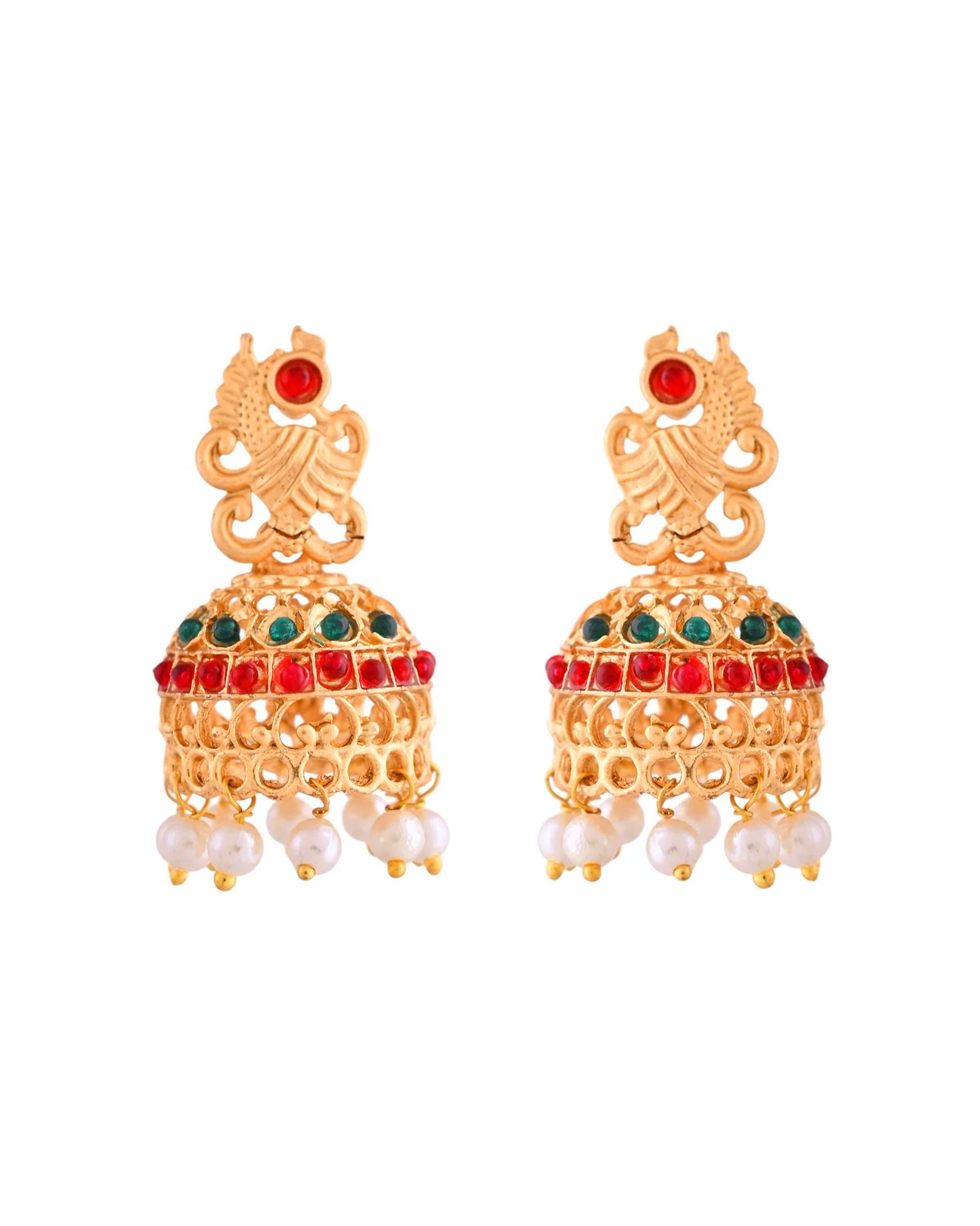 Jewels Nest Gold-Tone Kundan Peacock Pendant Necklace With Jhumka Earrings - Image 7