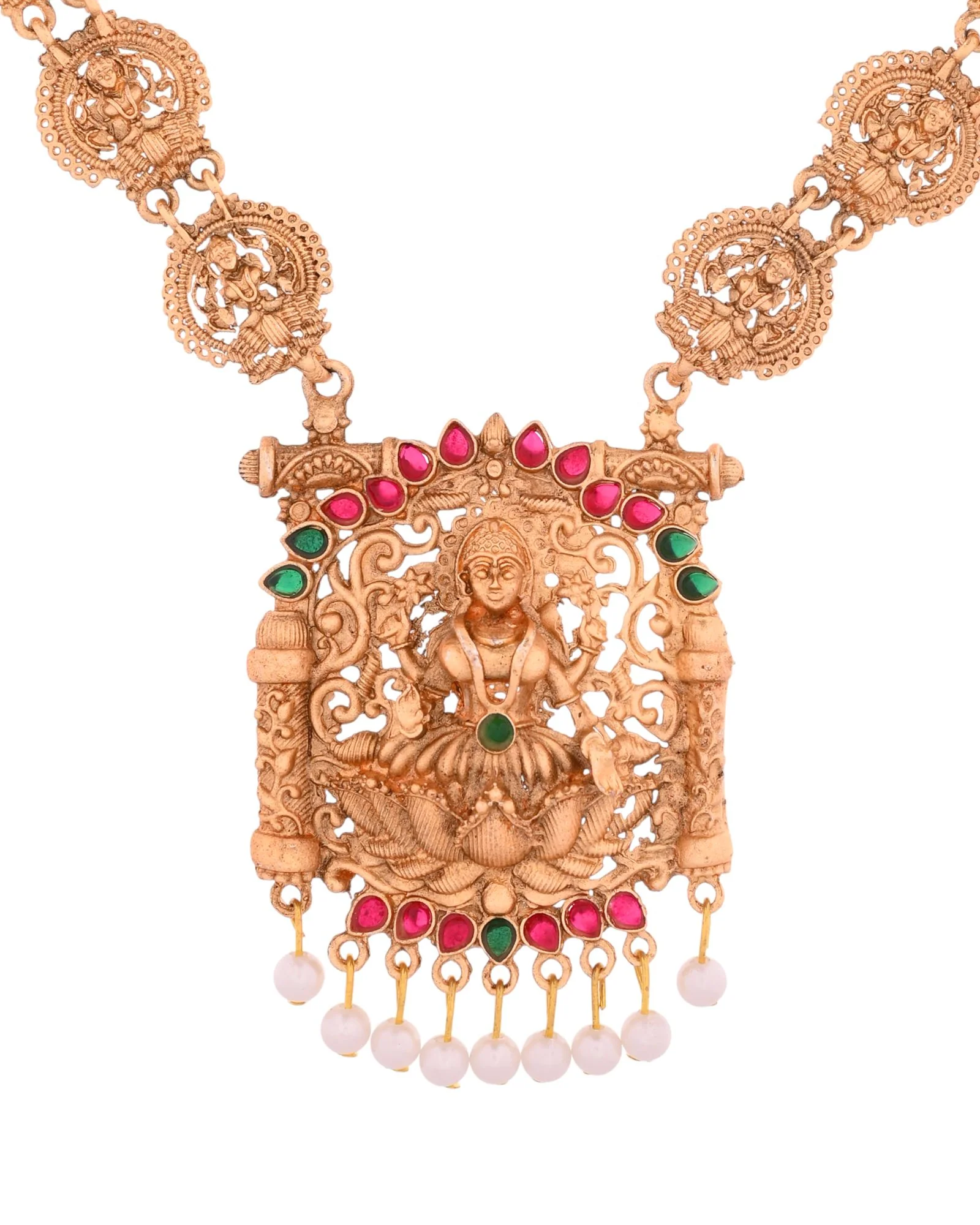Jewels Nest Gold-Tone Lakshmi Temple Long Necklace Set With Earrings - Image 5