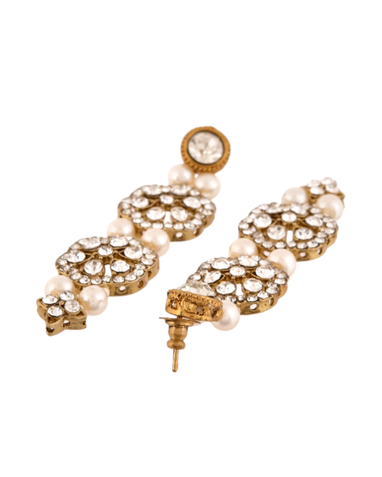 Jewels Nest Gold-Tone Layered Pearl Long Necklace With Crystal Motifs And Drop Earrings - Image 8