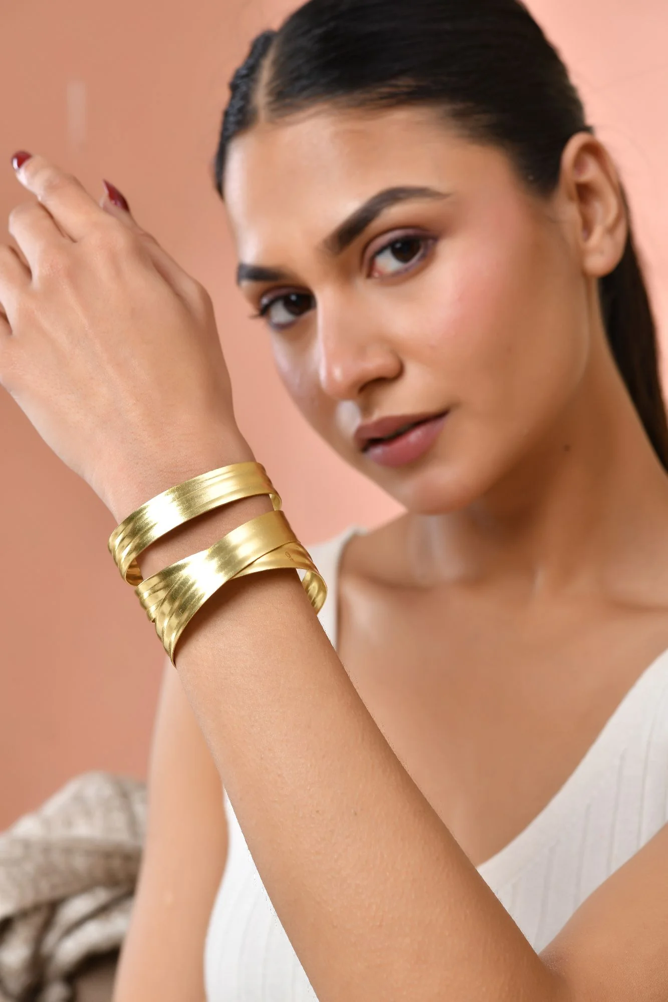 Jewels Nest Gold-Tone Layered Statement Cuff Bracelet For Women - Image 3