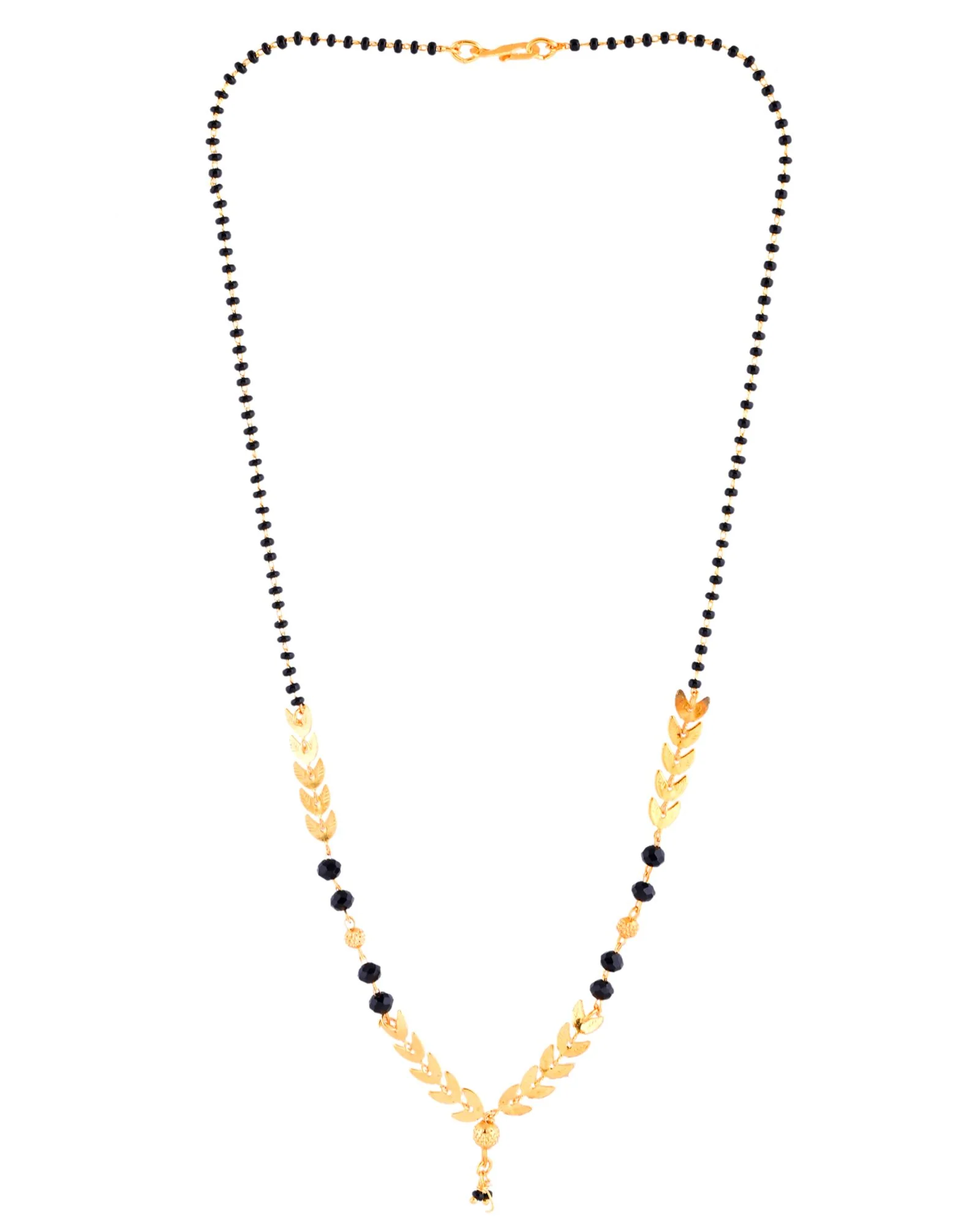 Jewels Nest Gold-Tone Leaf Design Black Beads Mangalsutra For Daily Wear - Image 2