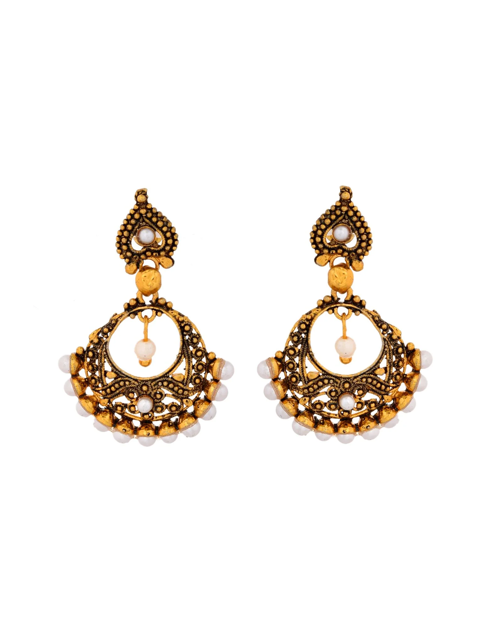 Jewels Nest Gold-Tone Oxidised Pearl Drop Chandbali Earrings - Image 4