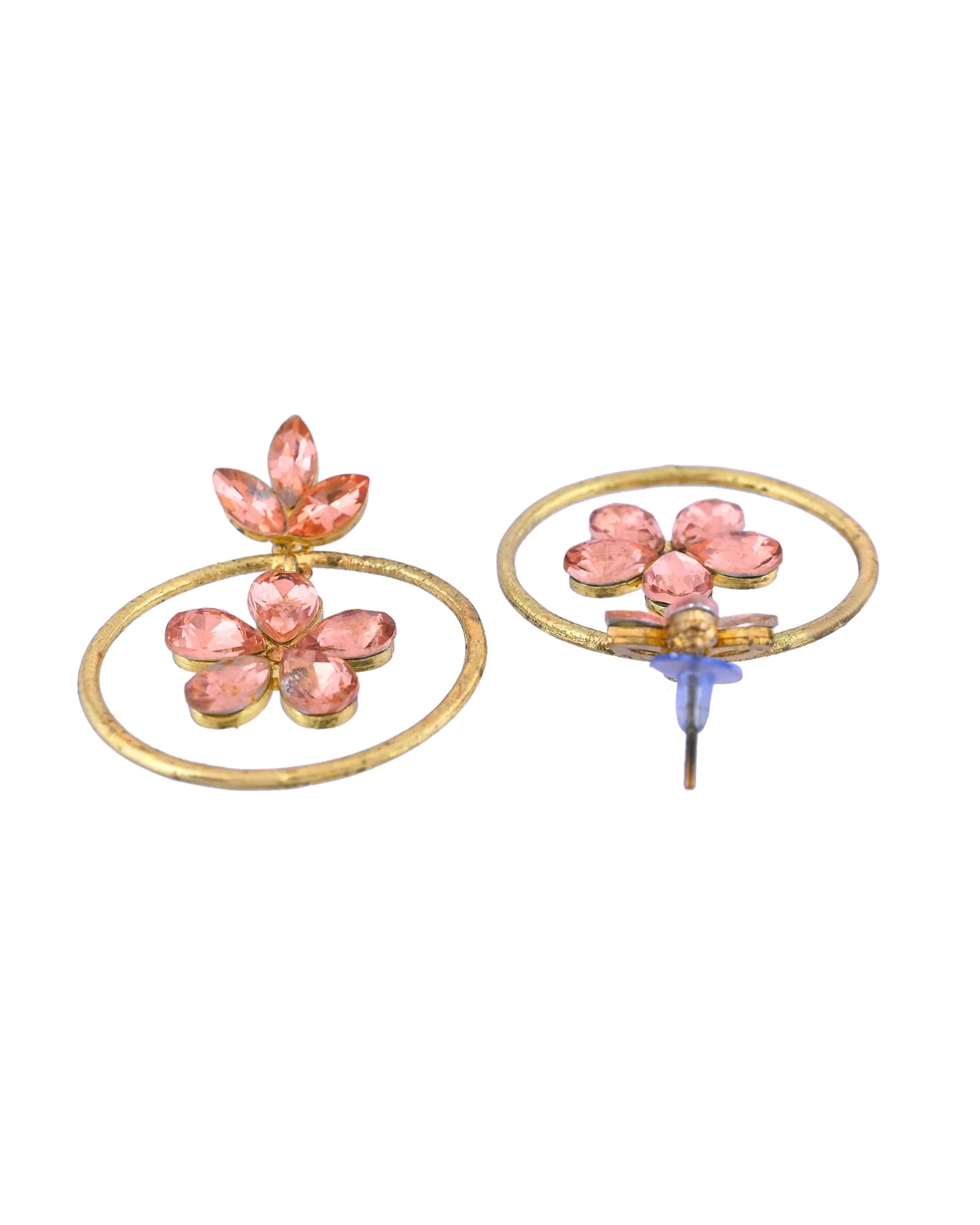 Jewels Nest Gold-Tone Peach Crystal Floral Hoop Earrings For Women - Image 5