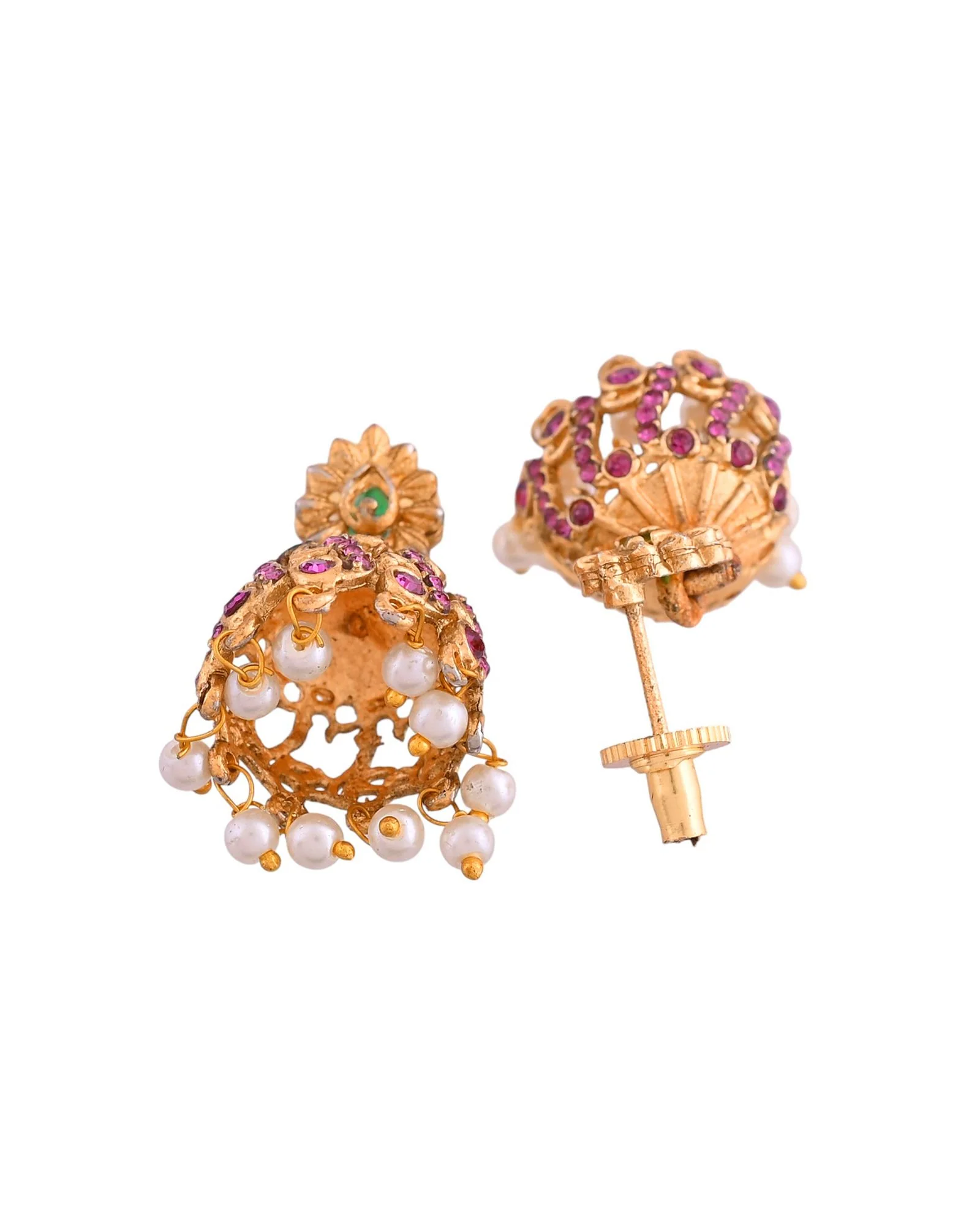 Jewels Nest Gold-Tone Peacock Motif Choker Necklace With Pearl Drops And Jhumka Earrings - Image 7
