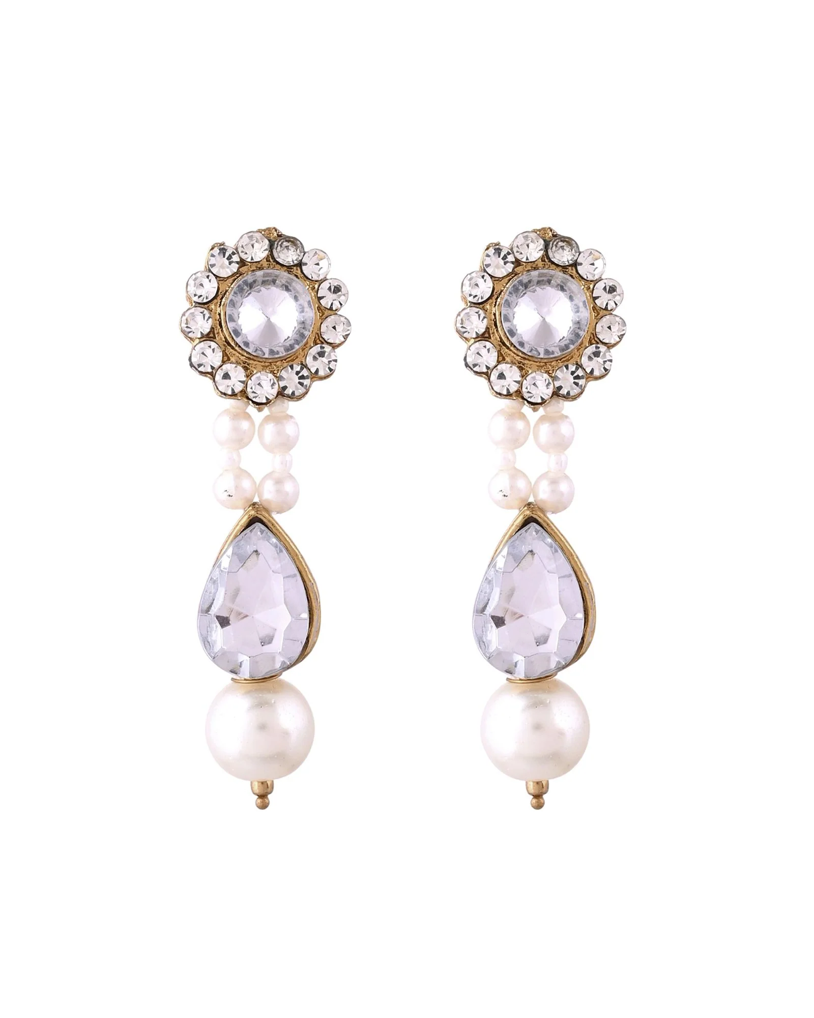 Jewels Nest Gold-Tone Pearl Choker Necklace With Stone Pendant And Earrings - Image 6