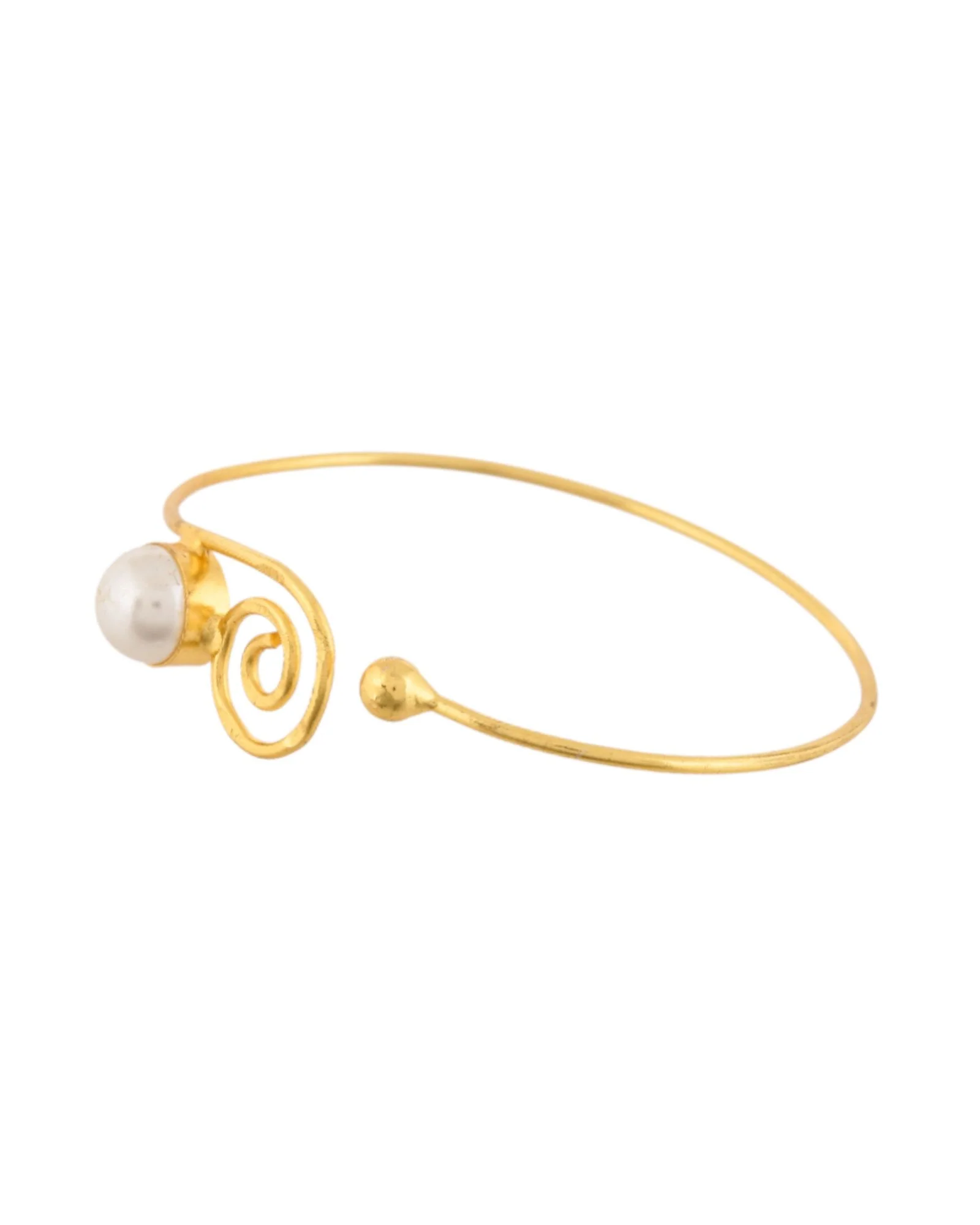 Jewels Nest Gold-Tone Pearl Detail Swirl Cuff Bracelet For Women - Image 4