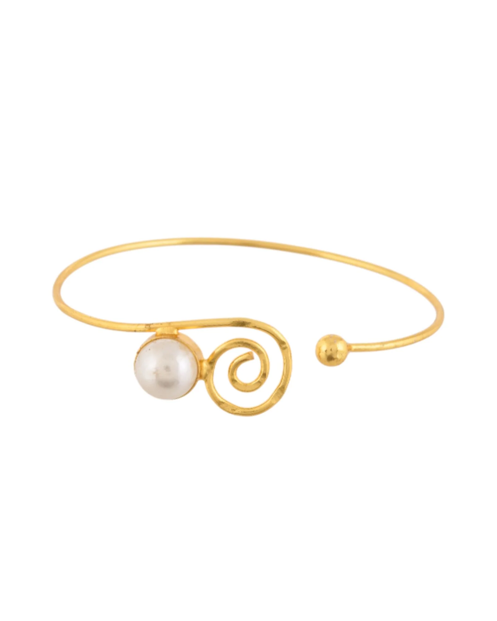 Jewels Nest Gold-Tone Pearl Detail Swirl Cuff Bracelet For Women - Image 5