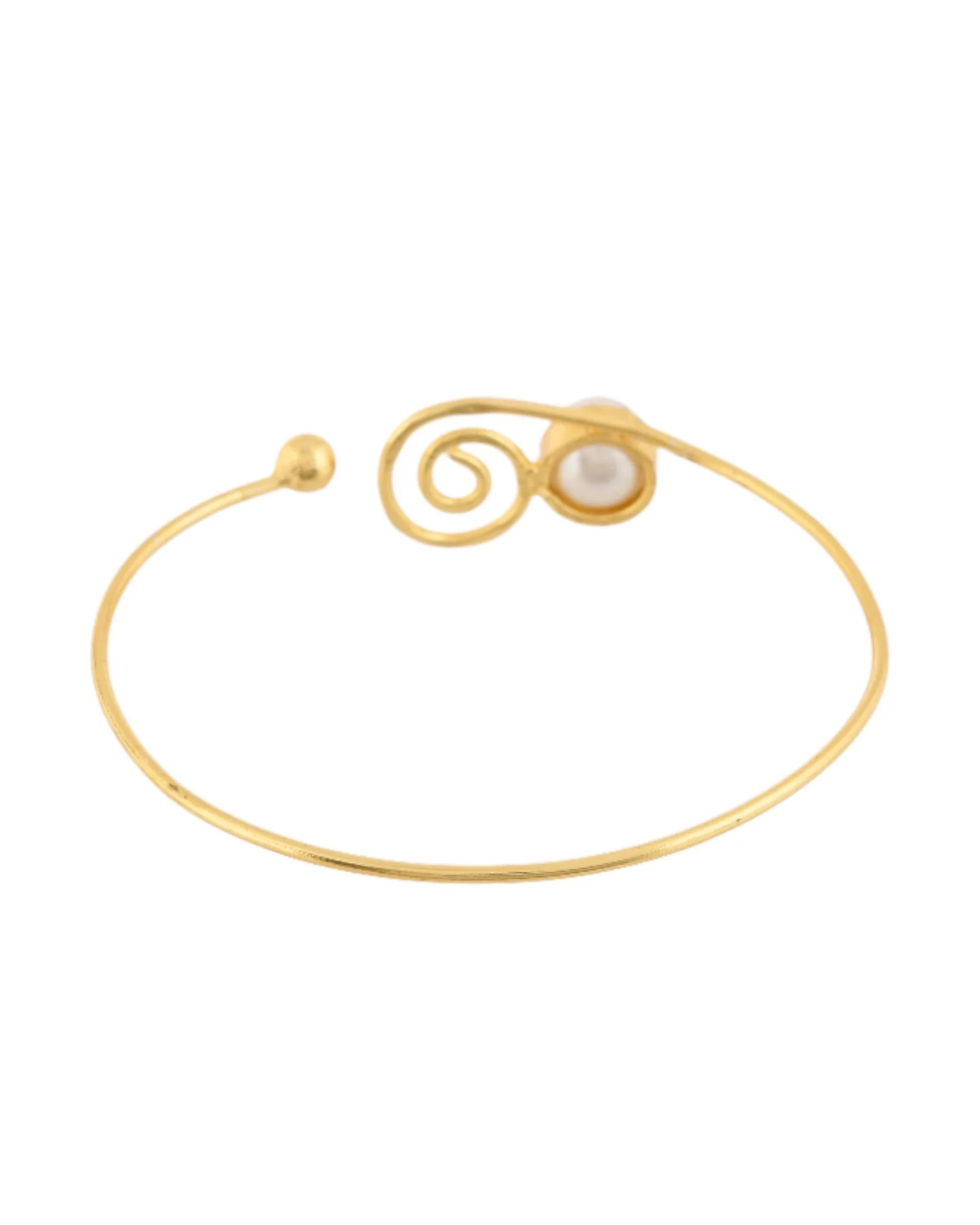 Jewels Nest Gold-Tone Pearl Detail Swirl Cuff Bracelet For Women - Image 6