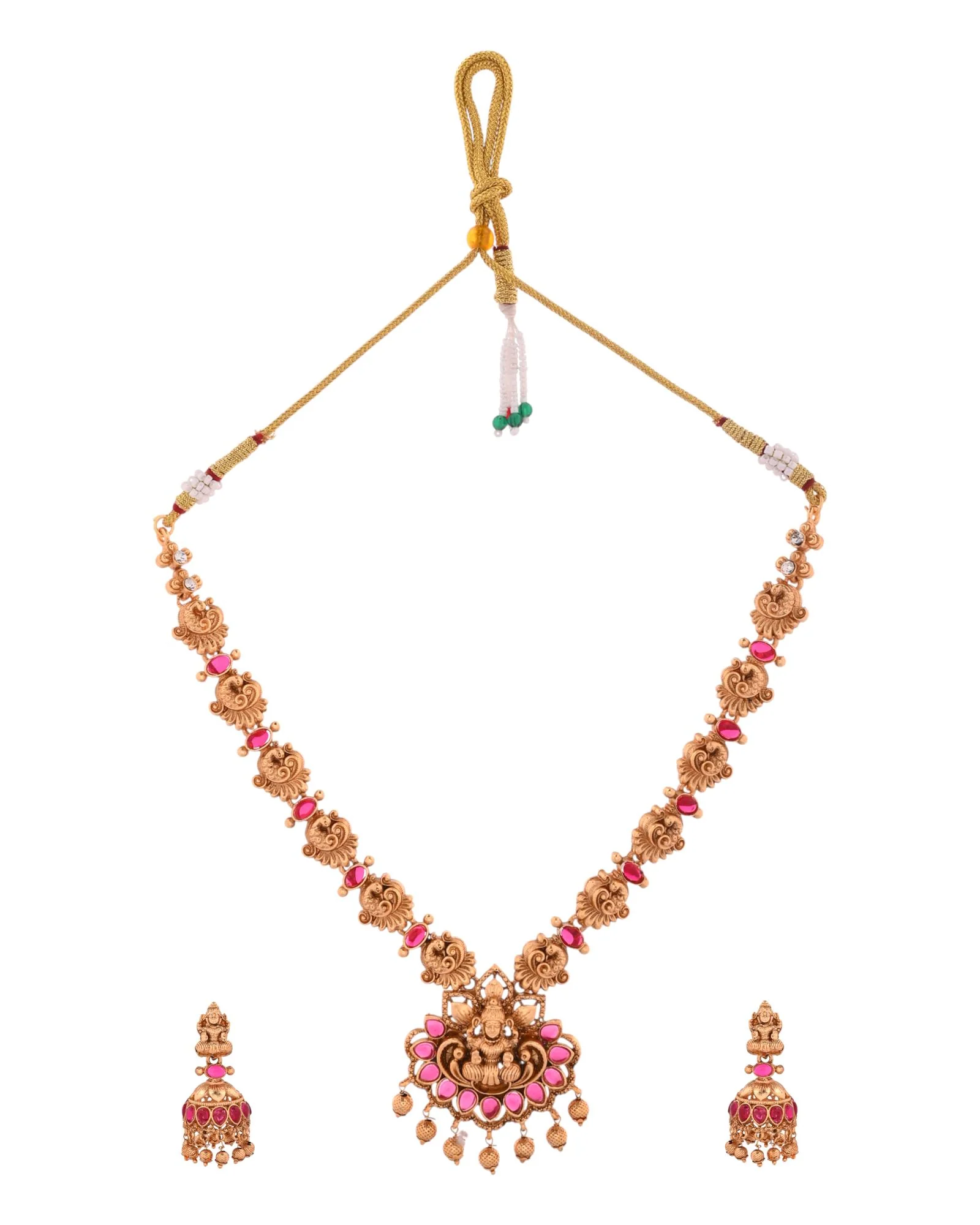 Jewels Nest Gold-Tone Temple Lakshmi Pendant Necklace With Jhumka Earrings - Image 5