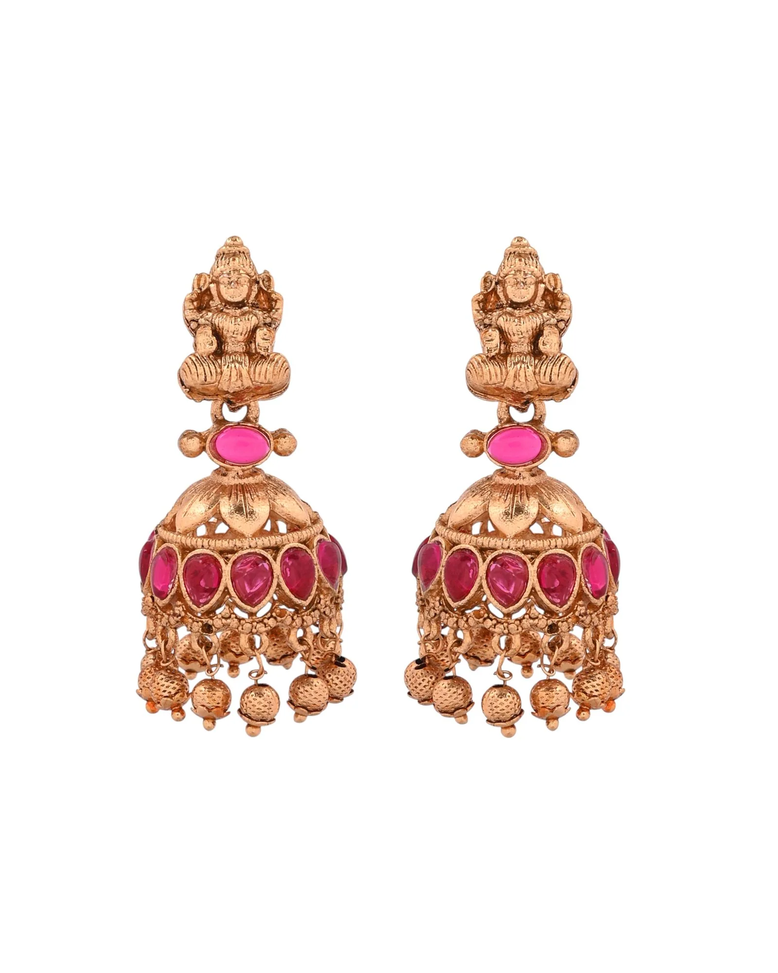 Jewels Nest Gold-Tone Temple Lakshmi Pendant Necklace With Jhumka Earrings - Image 6