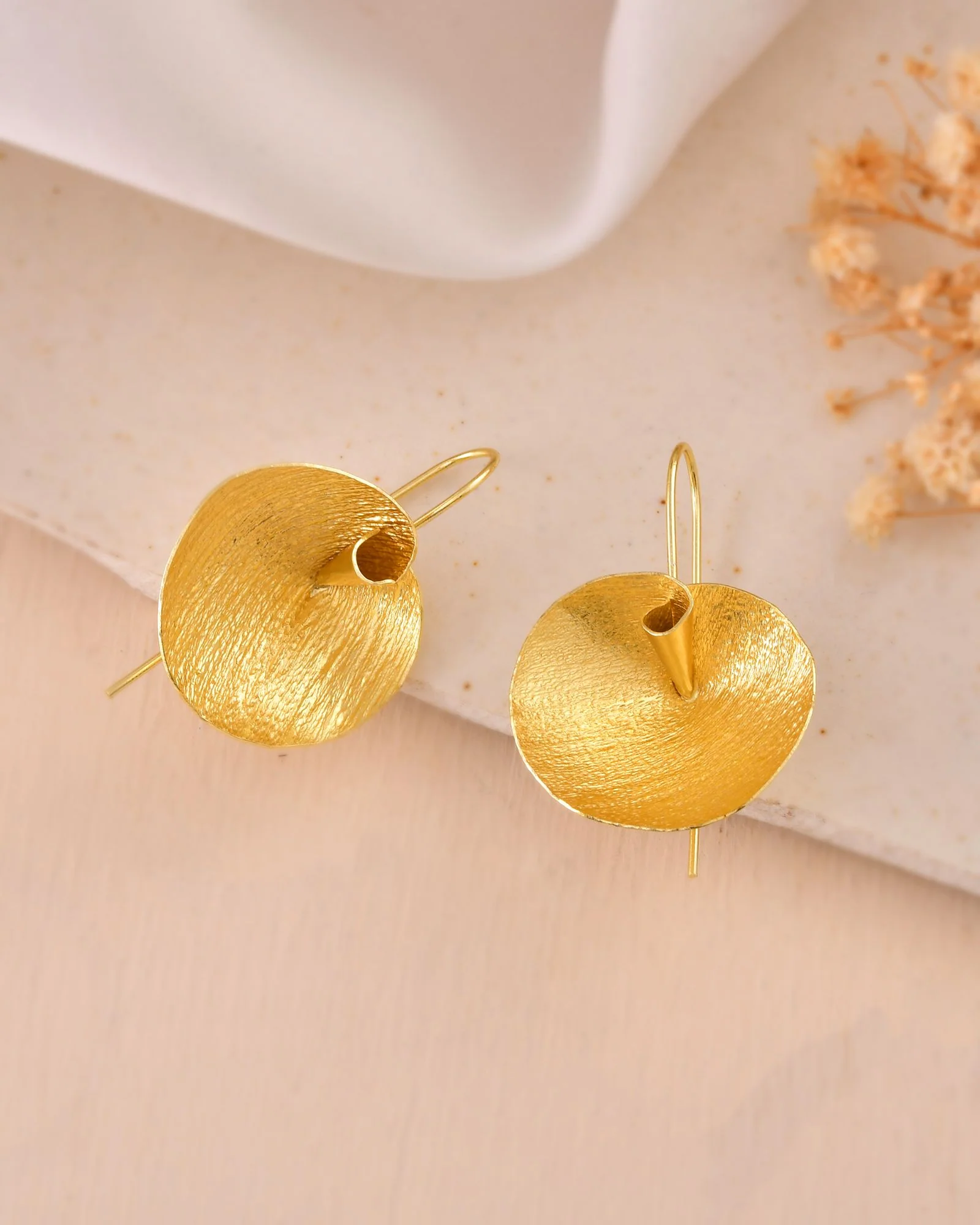Jewels Nest Gold-Tone Textured Disc Drop Earrings For Women