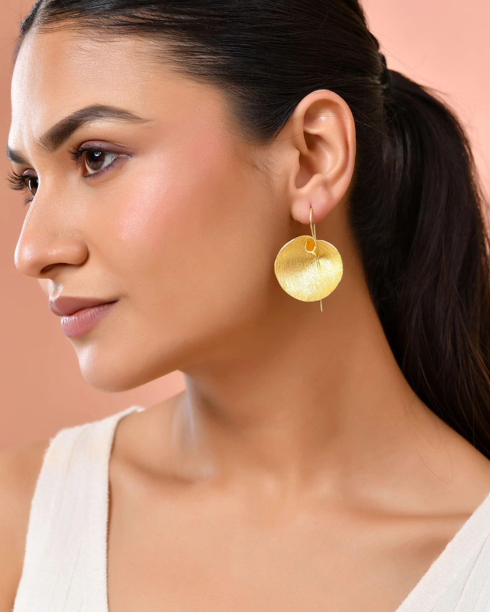 Jewels Nest Gold-Tone Textured Disc Drop Earrings For Women - Image 4