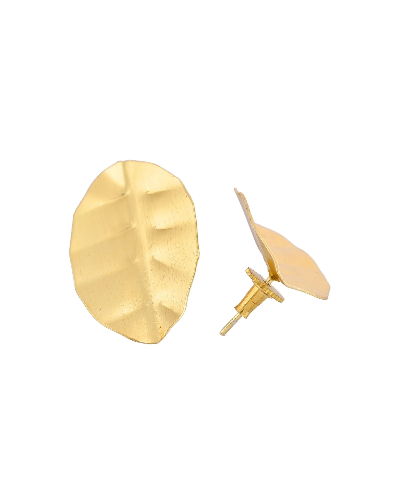 Jewels Nest Gold-Tone Textured Leaf Stud Earrings For Women | Minimal Modern Jewellery - Image 5