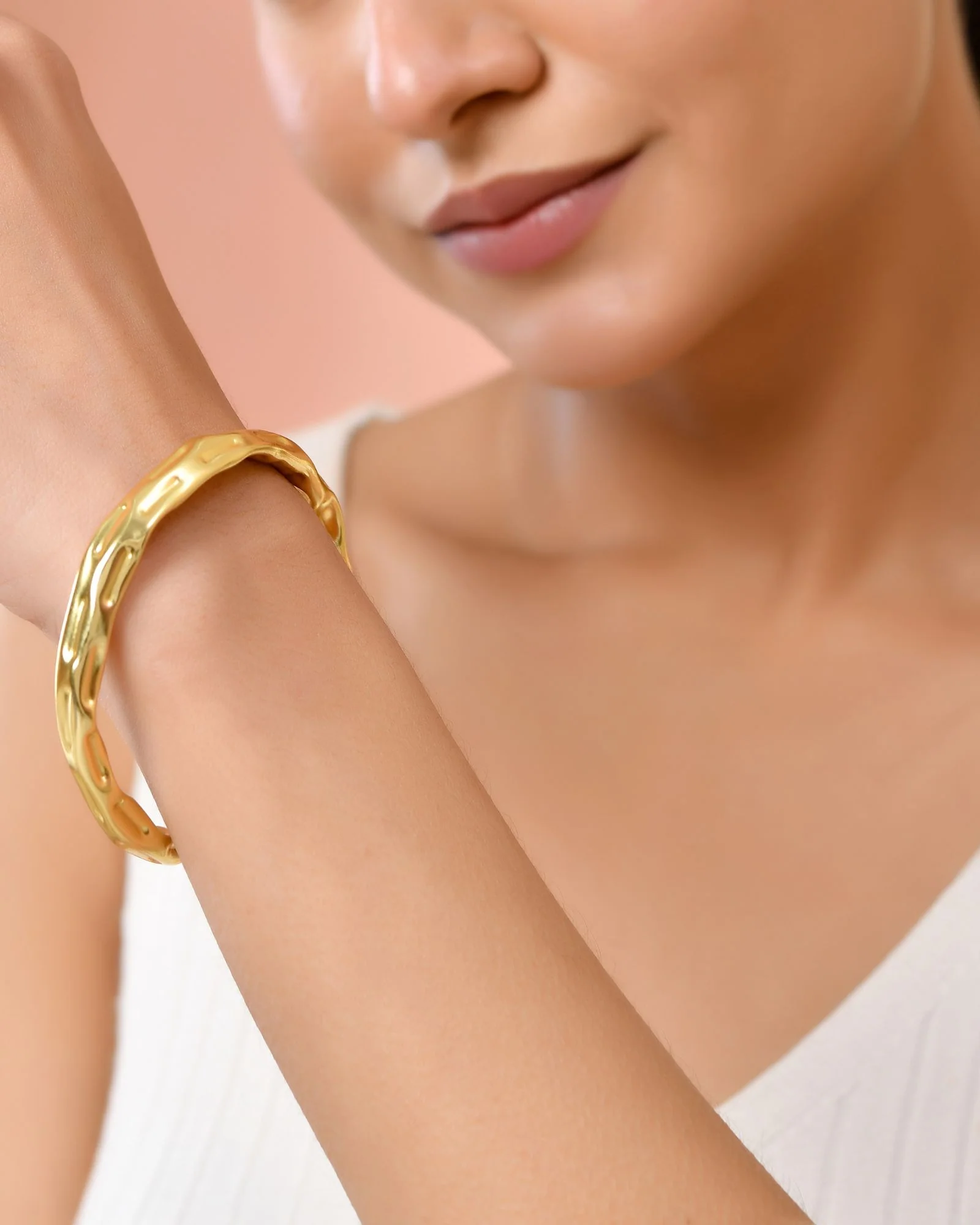 Jewels Nest Gold-Tone Textured Open Cuff Bracelet For Women - Image 2