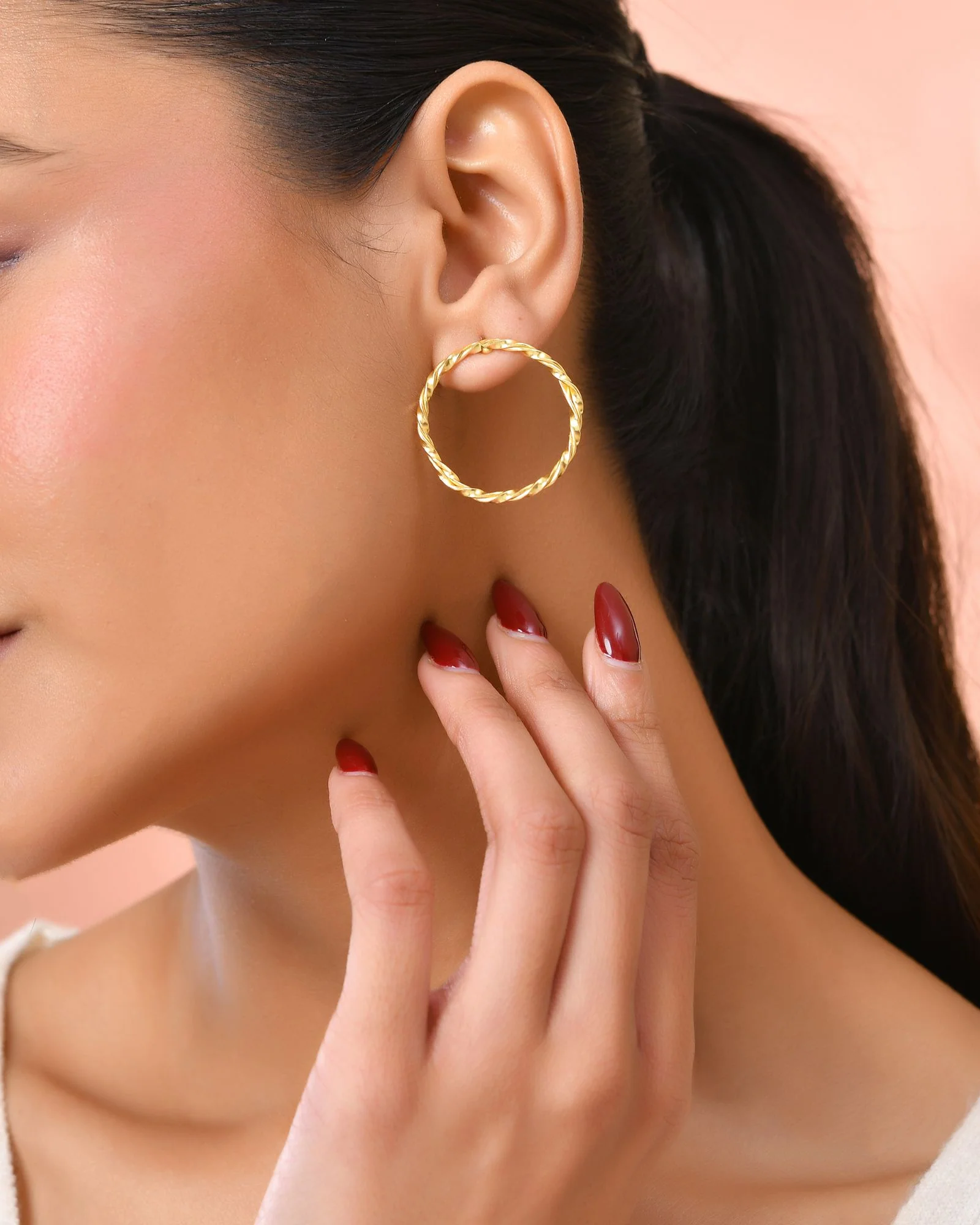 Jewels Nest Gold-Tone Twisted Hoop Earrings For Women | Minimal Everyday Jewellery - Image 3