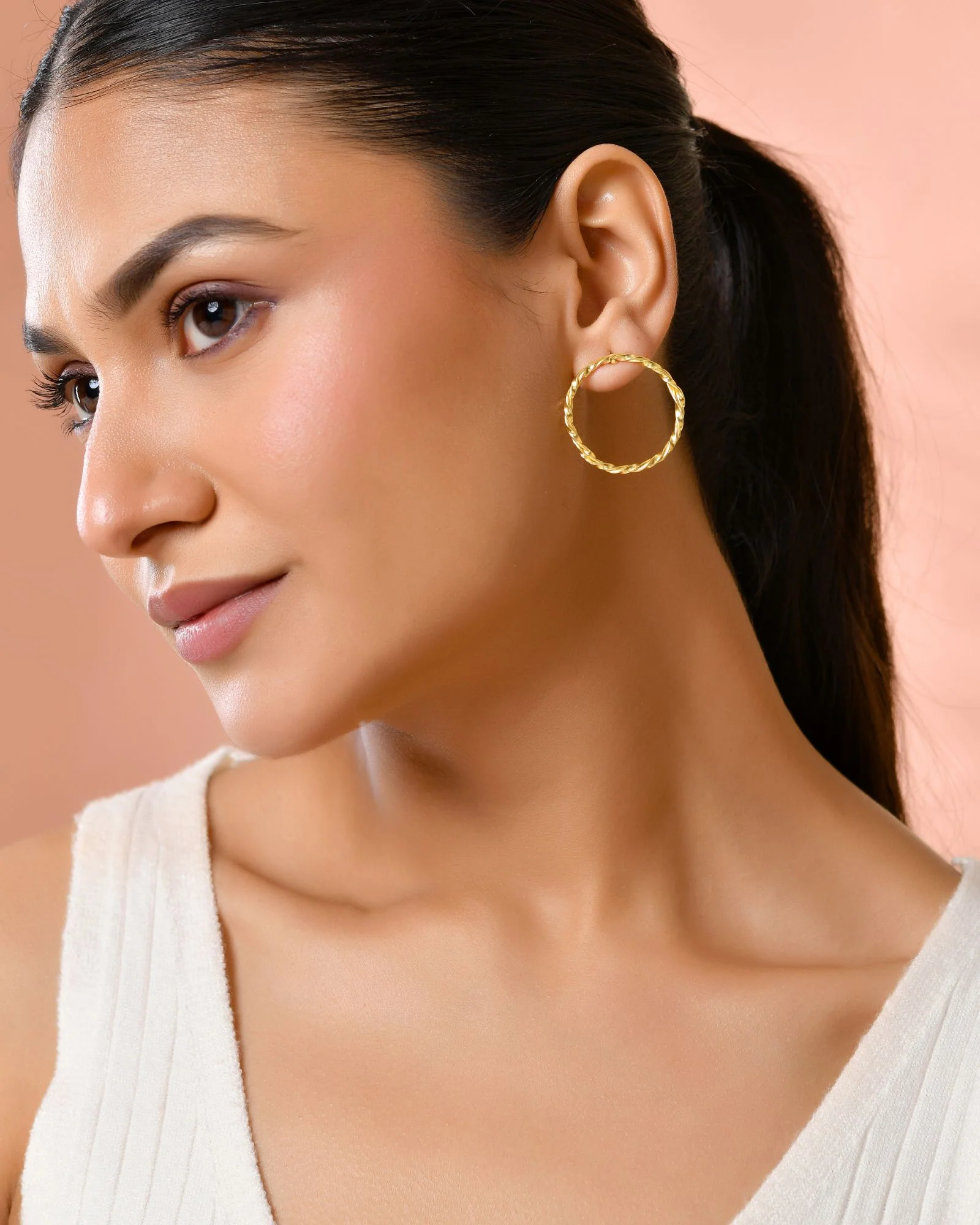 Jewels Nest Gold-Tone Twisted Hoop Earrings For Women | Minimal Everyday Jewellery - Image 4
