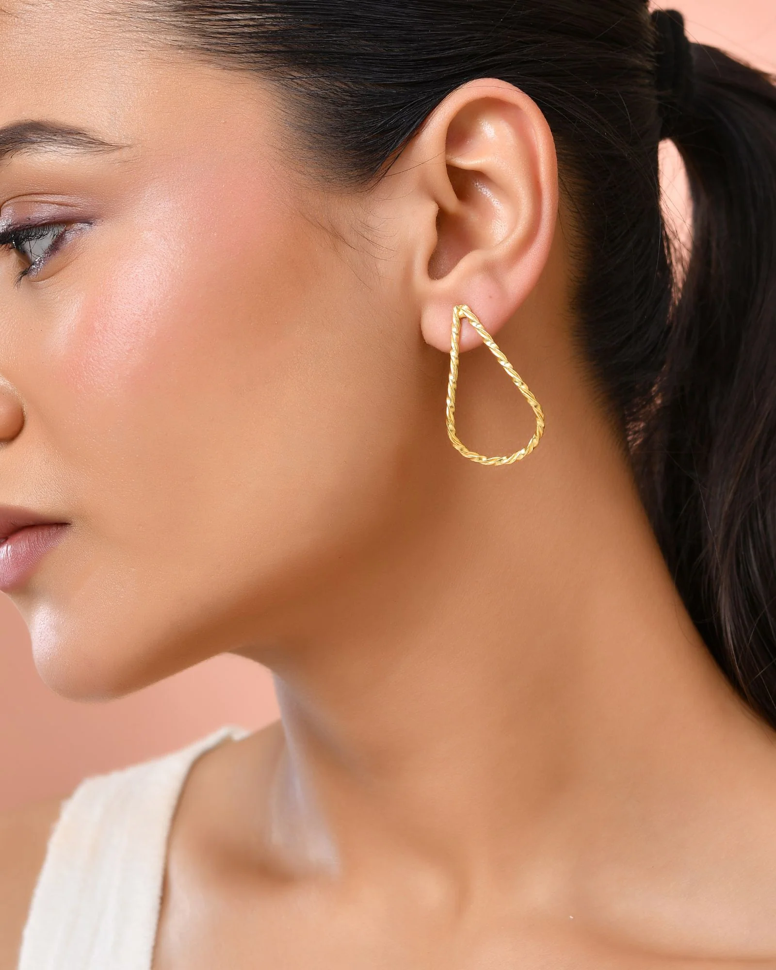 Jewels Nest Gold-Tone Twisted Teardrop Hoop Earrings For Women | Modern Minimal Jewellery - Image 2