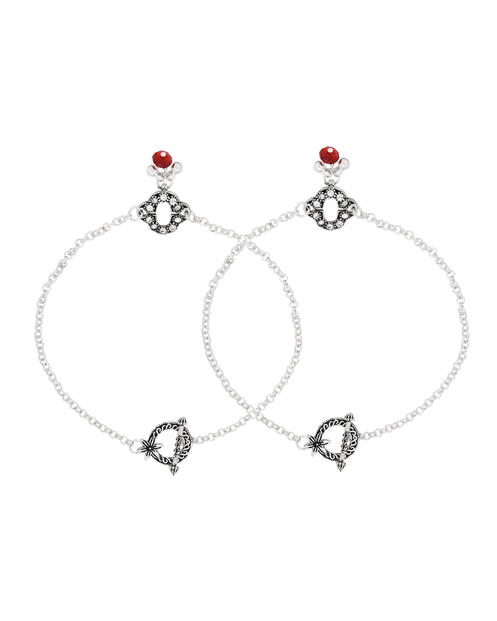 Jewels Nest Grace Charm Silver Anklet With Red Crystal Drop For Women - Image 6