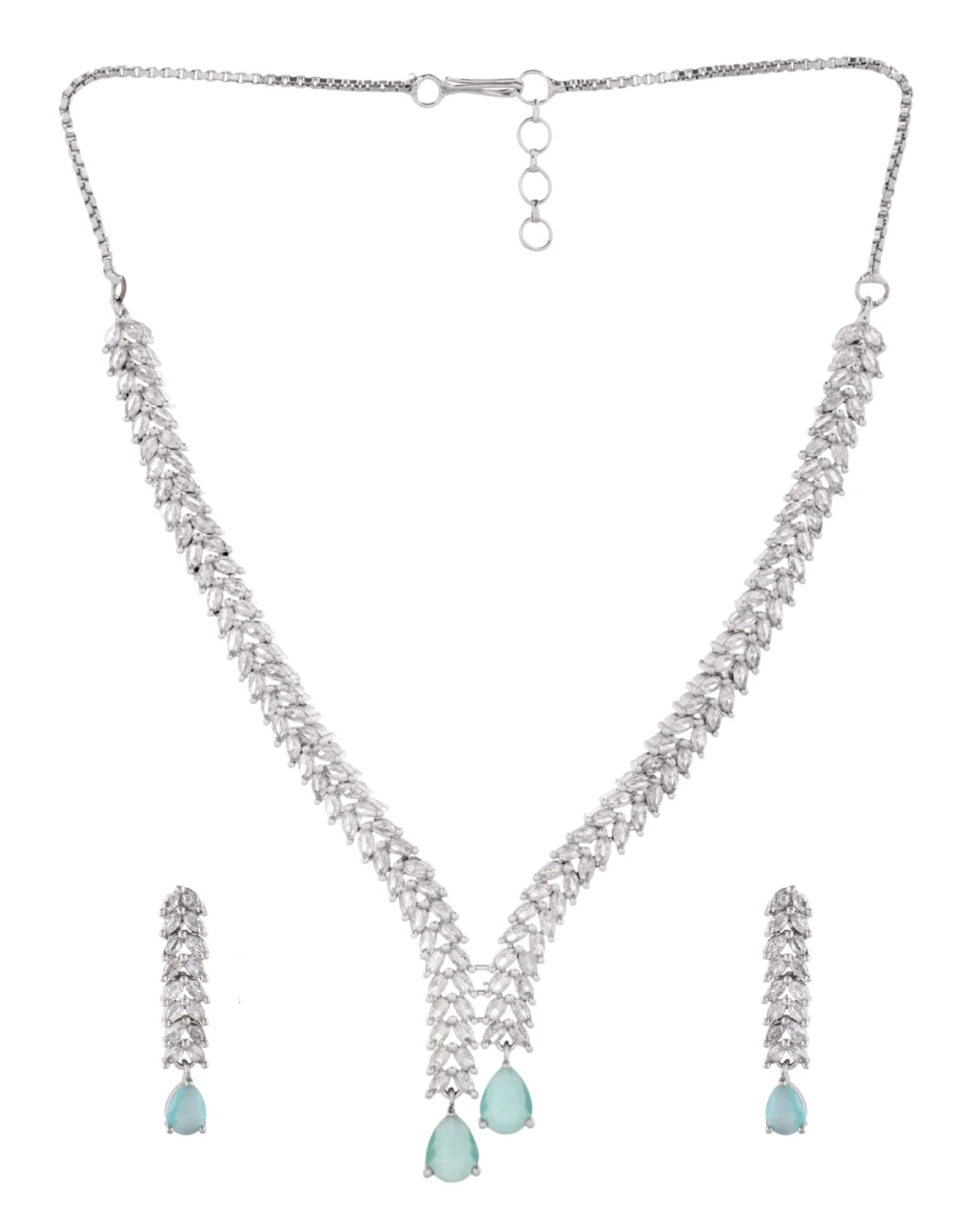 Jewels Nest Mint Green Diamond-Style Necklace Set With Drop Earrings - Image 4