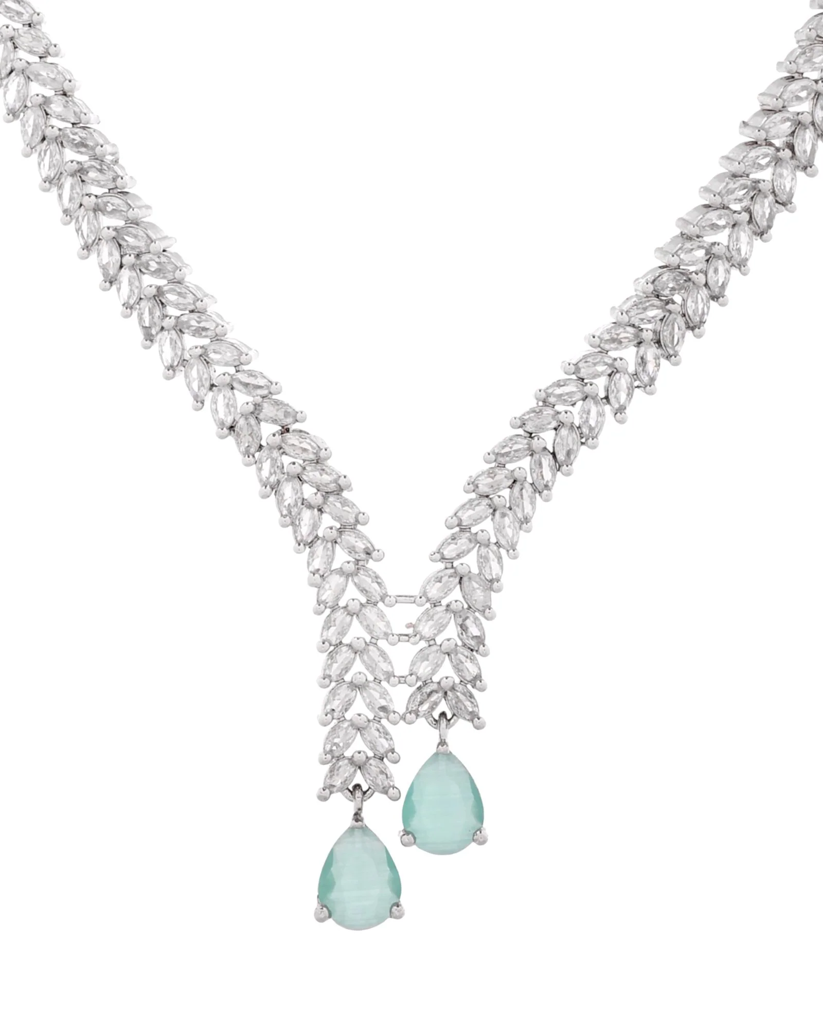 Jewels Nest Mint Green Diamond-Style Necklace Set With Drop Earrings - Image 6