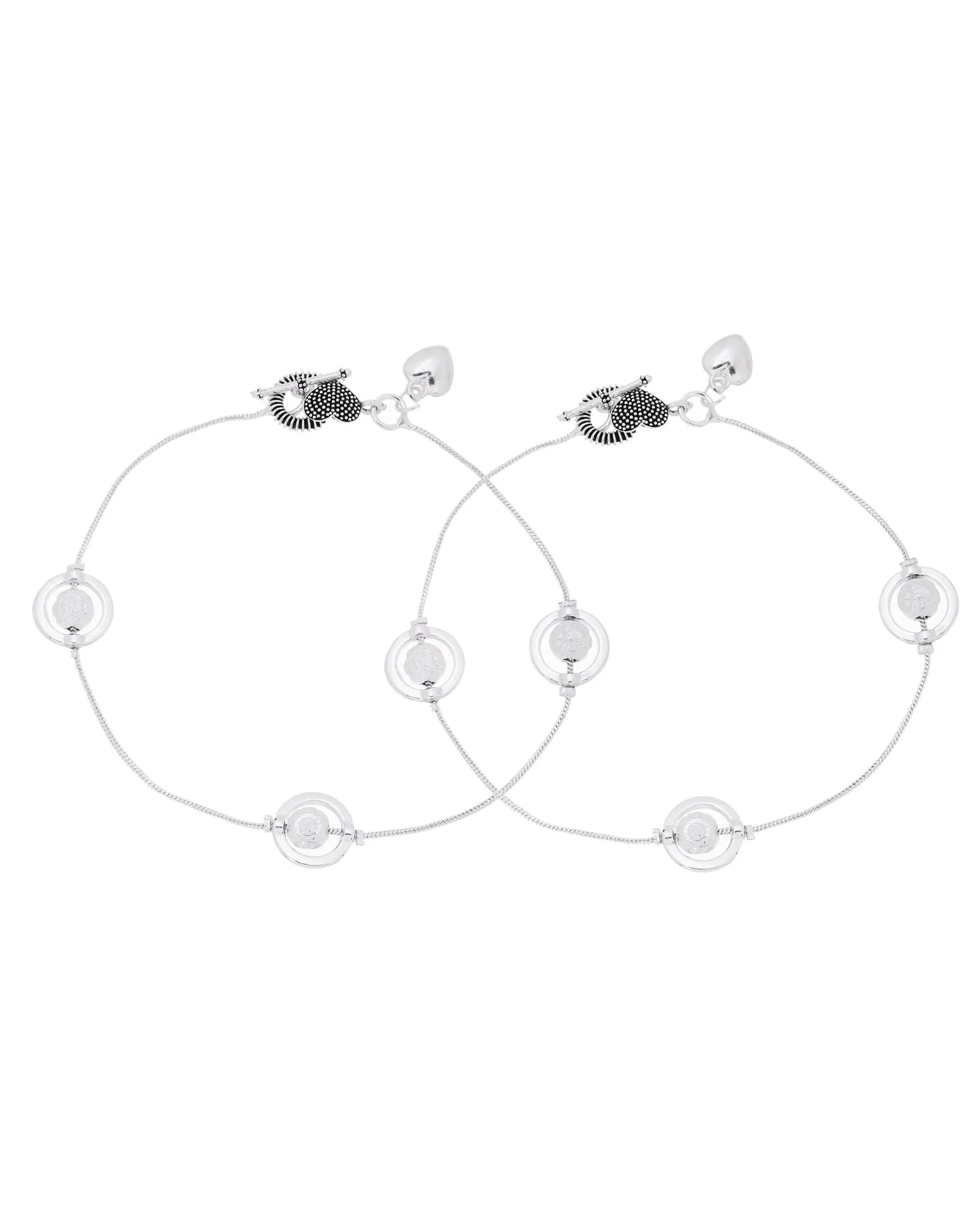 Jewels Nest Orbit Glow Silver Anklet With Circular Disc Accents And Heart Toggle Closure - Image 6