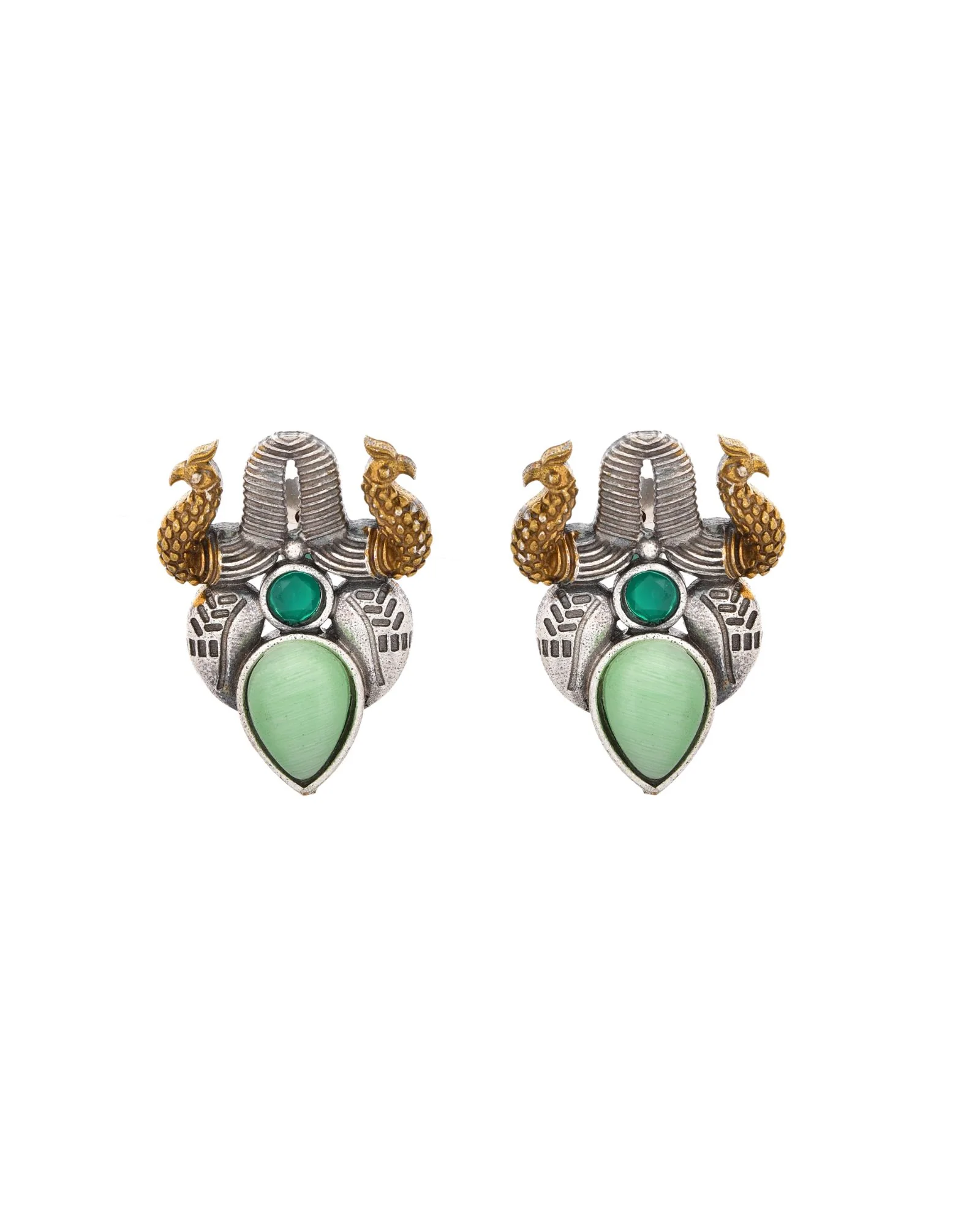 Jewels Nest Oxidised Silver Peacock Stud Earrings With Green Stone For Women - Image 4