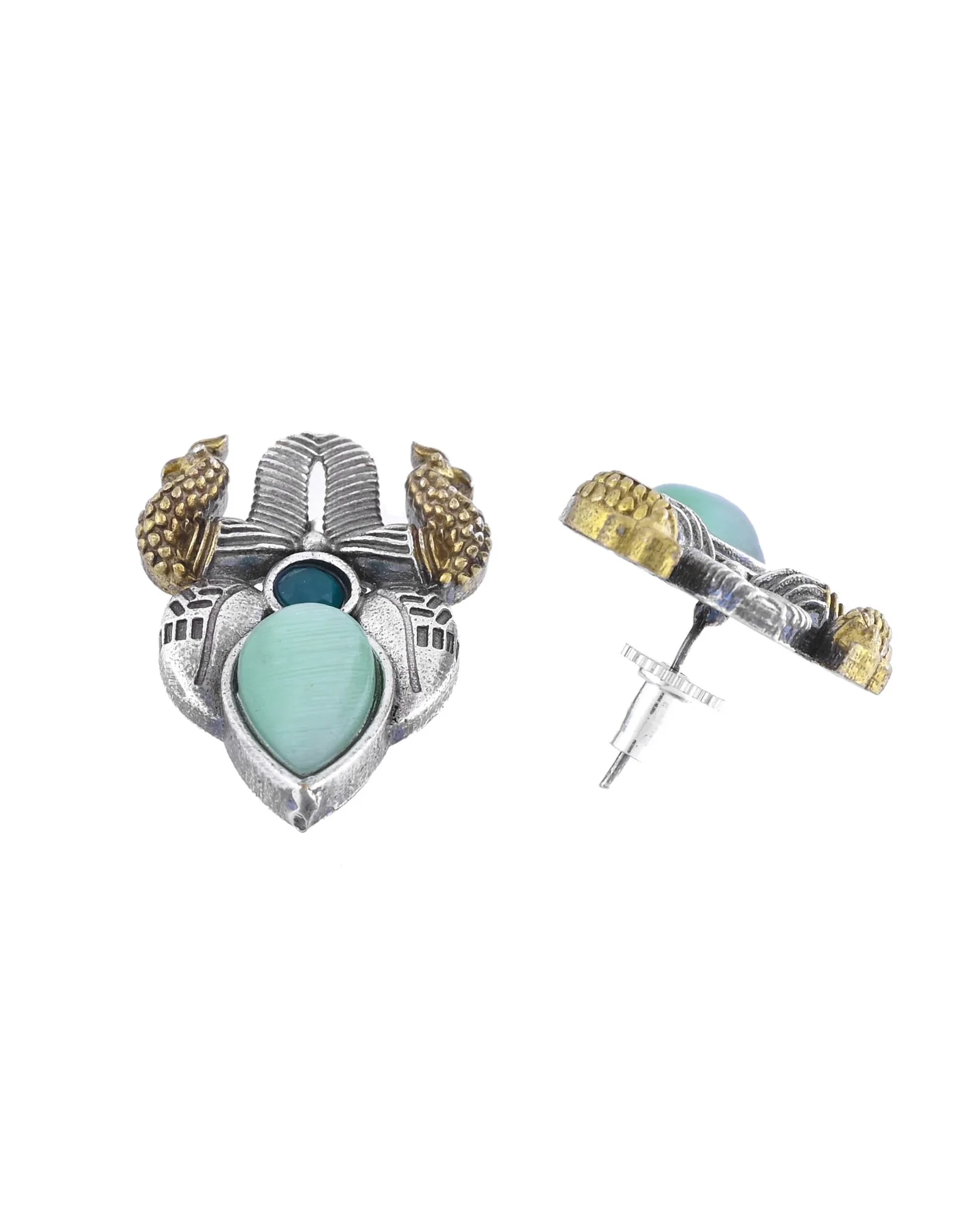 Jewels Nest Oxidised Silver Peacock Stud Earrings With Green Stone For Women - Image 5