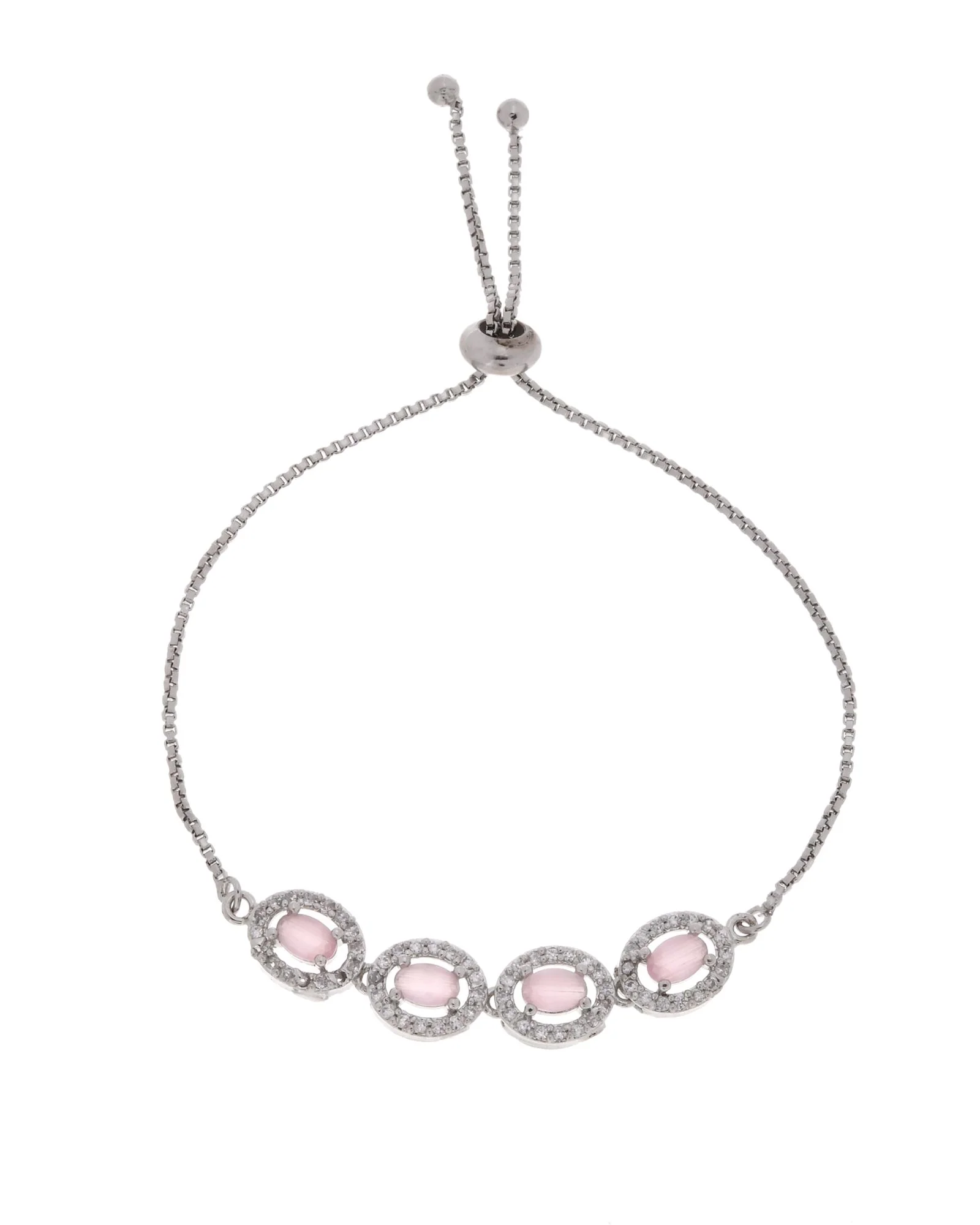 Jewels Nest Pink Oval Stone Diamond-Style Adjustable Bracelet - Image 4