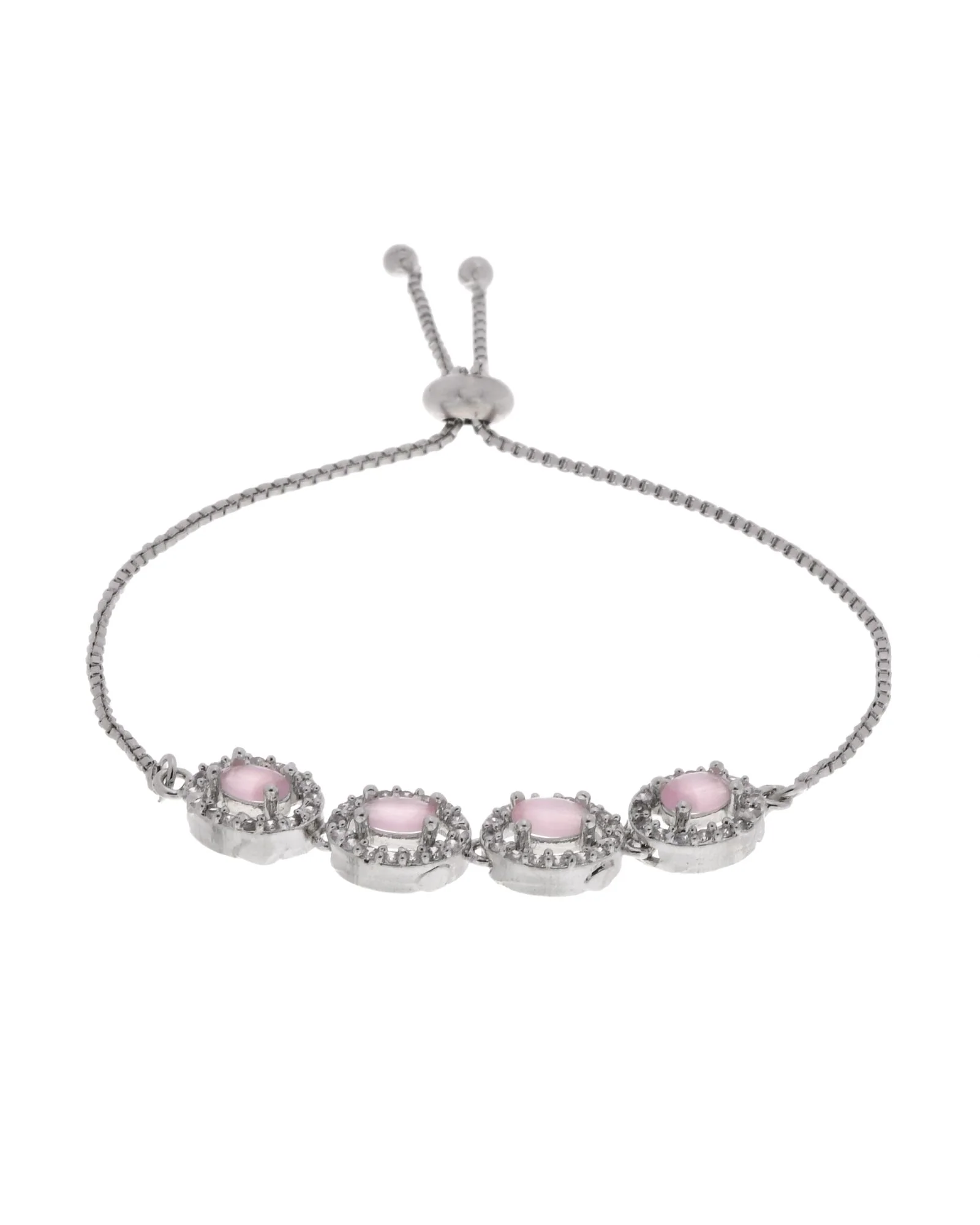 Jewels Nest Pink Oval Stone Diamond-Style Adjustable Bracelet - Image 6