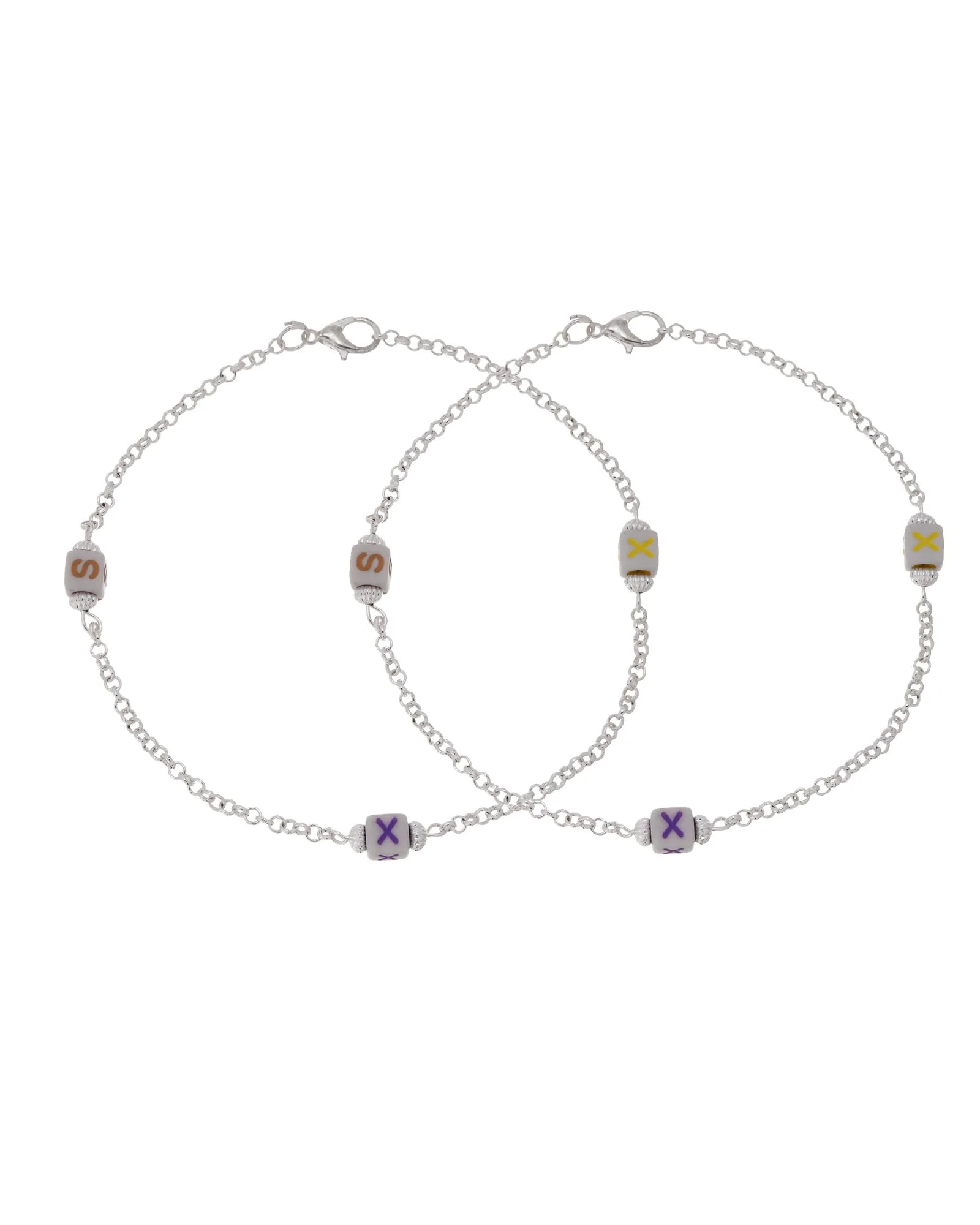 Jewels Nest Playful Alphabet Charm Silver Anklet With Pastel Letter Beads - Image 5