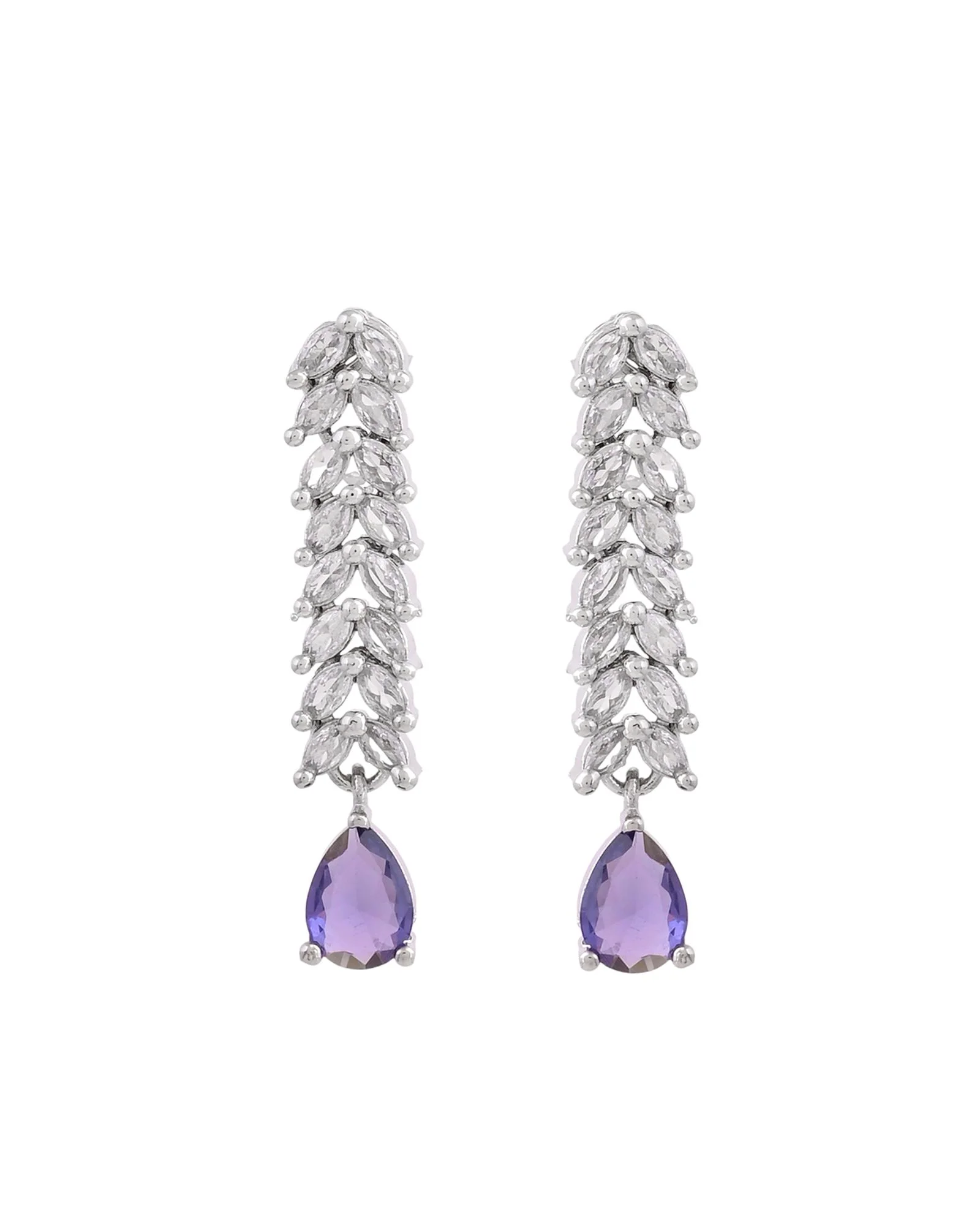 Jewels Nest Purple Stone Diamond-Style Necklace Set With Drop Earrings - Image 6