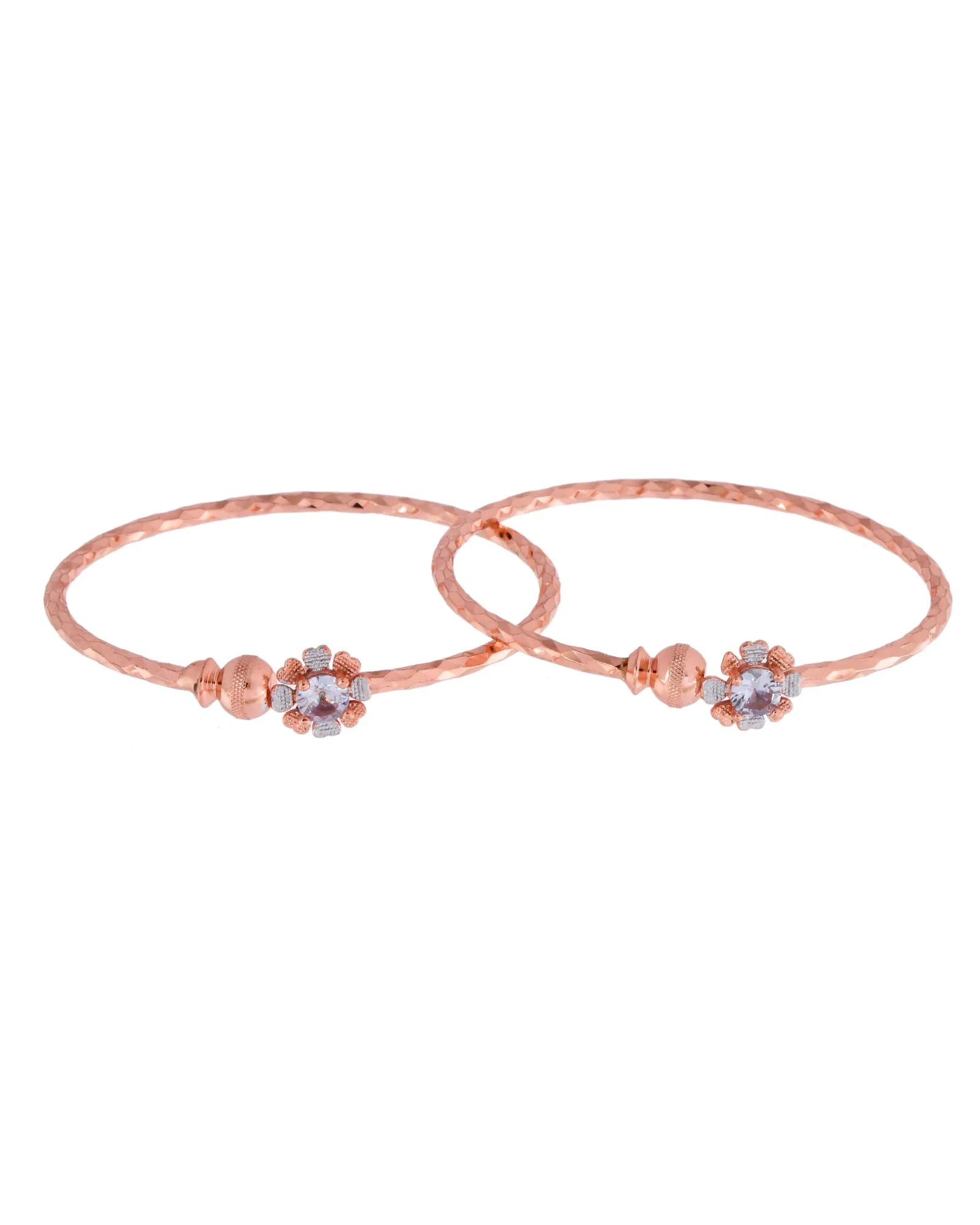 Jewels Nest Rose Gold Plated Floral Stone Bangles For Women | Elegant Daily Wear Pair - Image 5