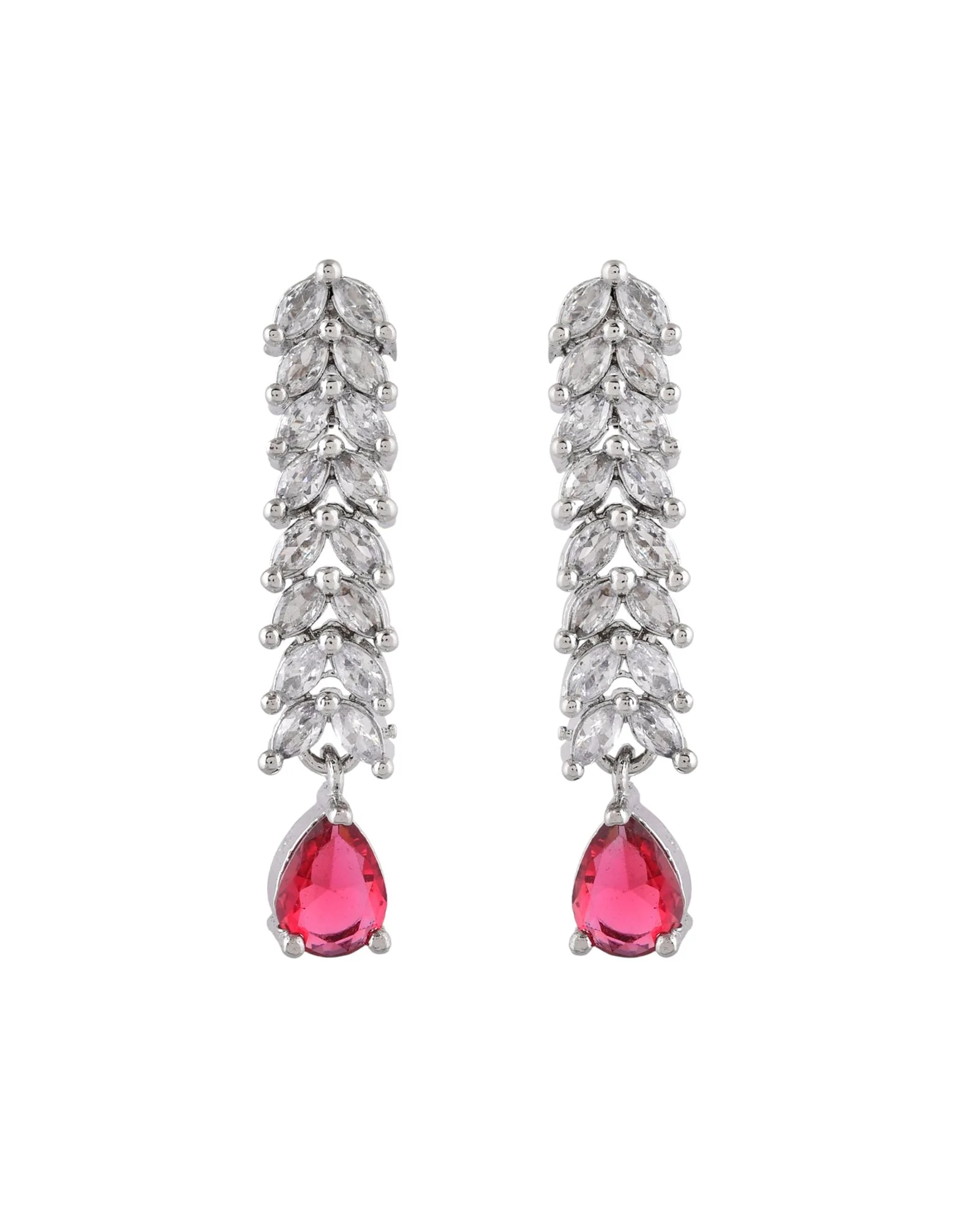 Jewels Nest Ruby Pink Diamond-Style Necklace Set With Matching Drop Earrings - Image 3