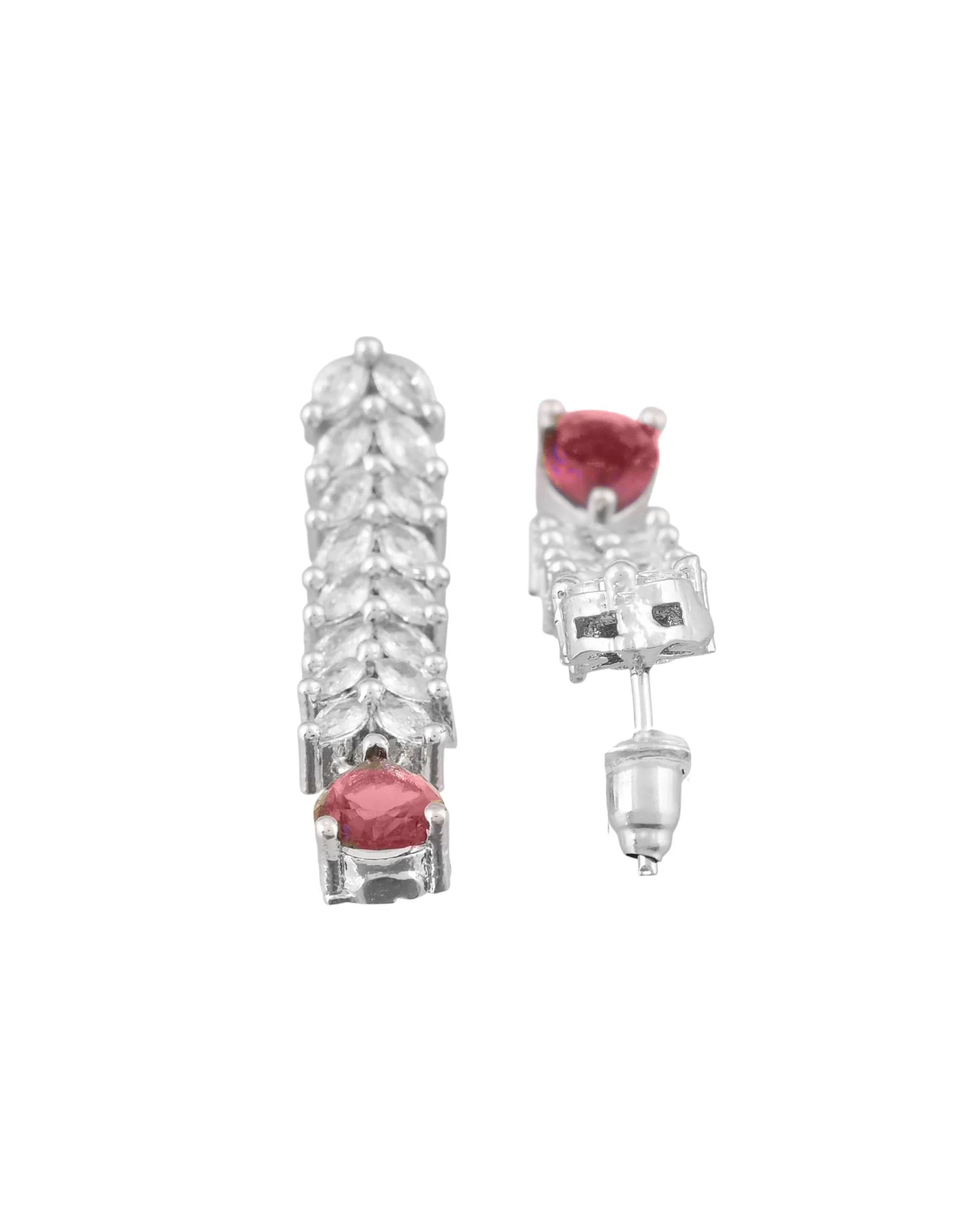 Jewels Nest Ruby Pink Diamond-Style Necklace Set With Matching Drop Earrings - Image 5