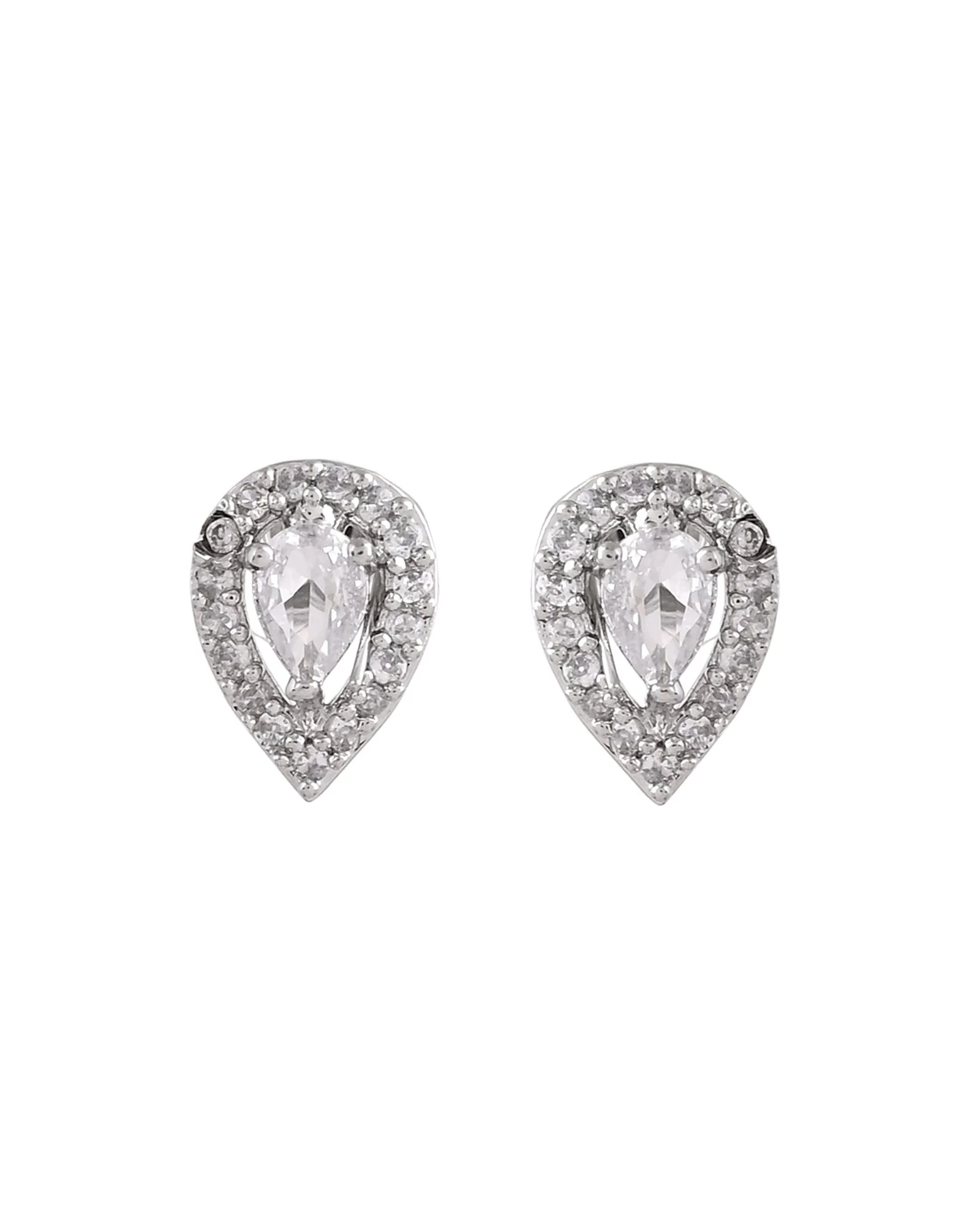 Jewels Nest Silver-Plated American Diamond (Ad) Floral Teardrop Necklace Set With Matching Stud Earrings - Image 6