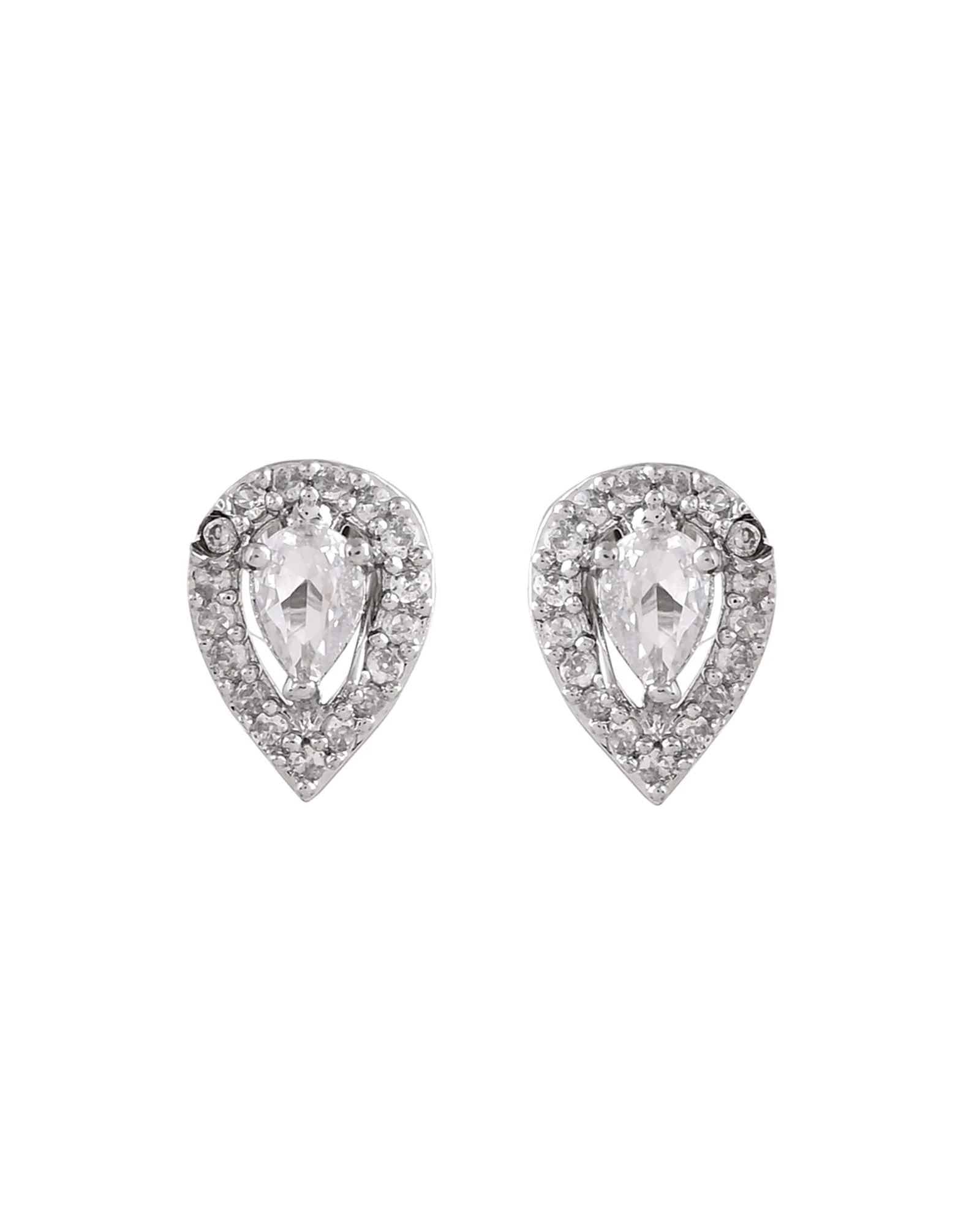 Jewels Nest Silver-Plated American Diamond (Ad) Necklace Set With Teardrop Pendant & Matching Earrings - Image 6