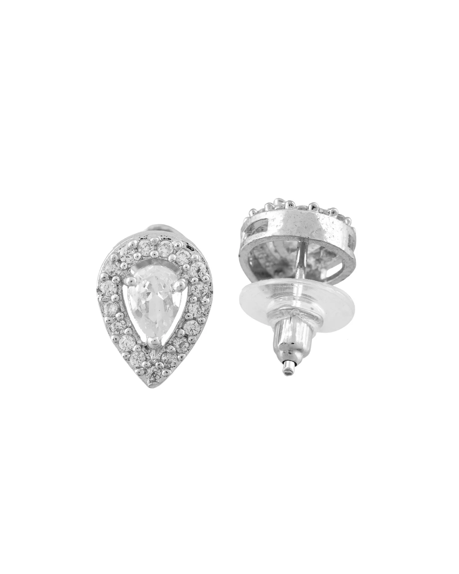 Jewels Nest Silver-Plated American Diamond (Ad) Necklace Set With Teardrop Pendant & Matching Earrings - Image 7