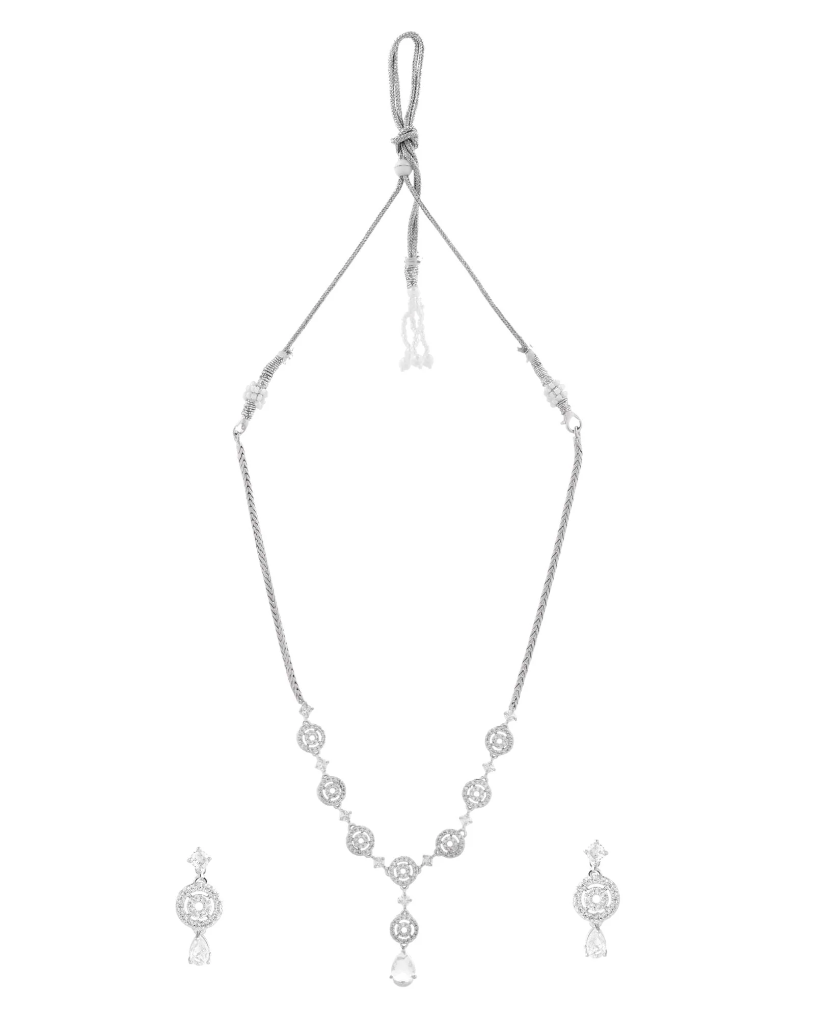 Jewels Nest Silver-Plated And Crystal Drop Necklace Set With Matching Earrings - Image 6